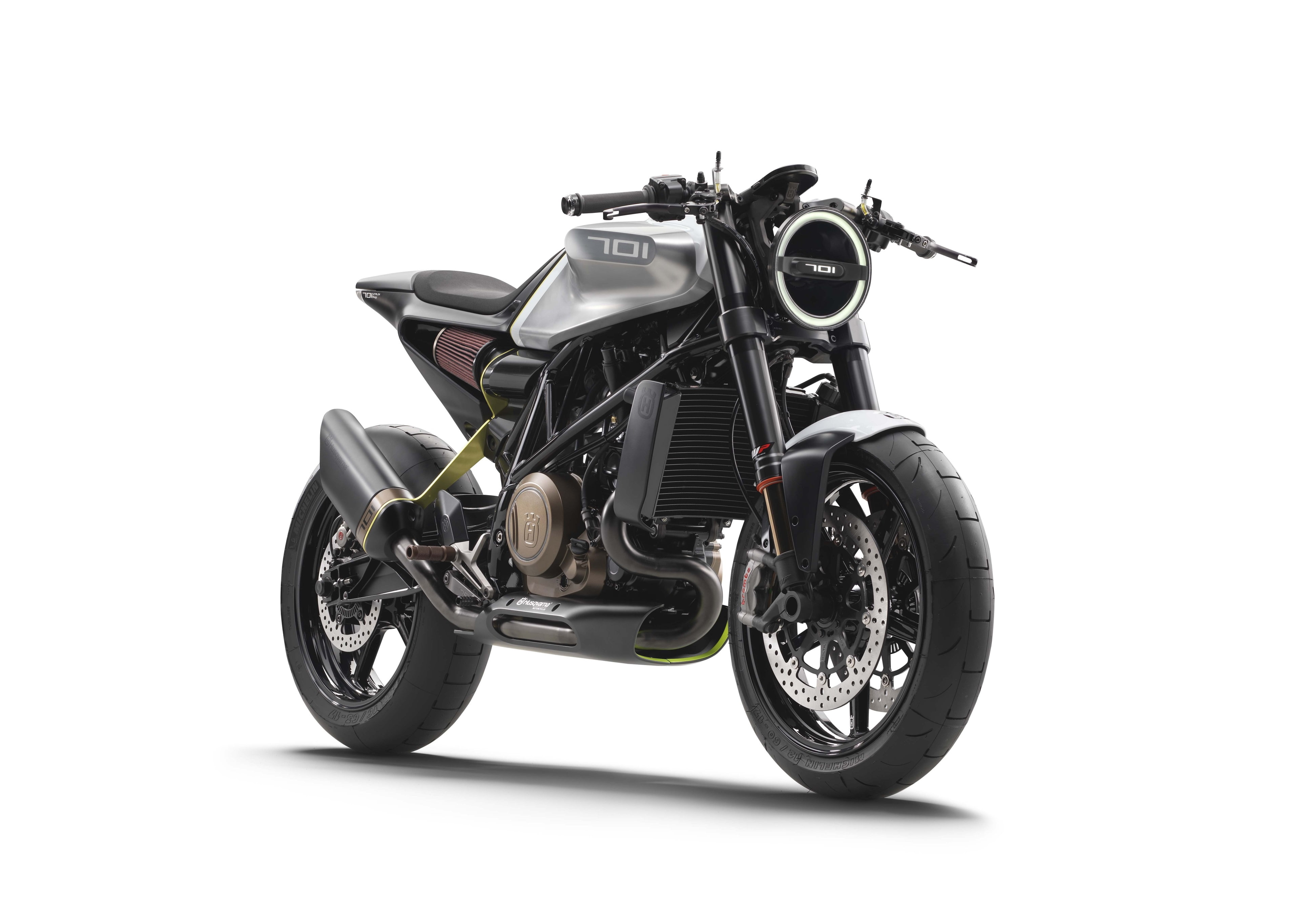 cut out, stationary, husqvarna vitpilen 701 4k high resolution widescreen, indoors, white background, transportation, close-up, land vehicle, retro styled, HD Wallpaper