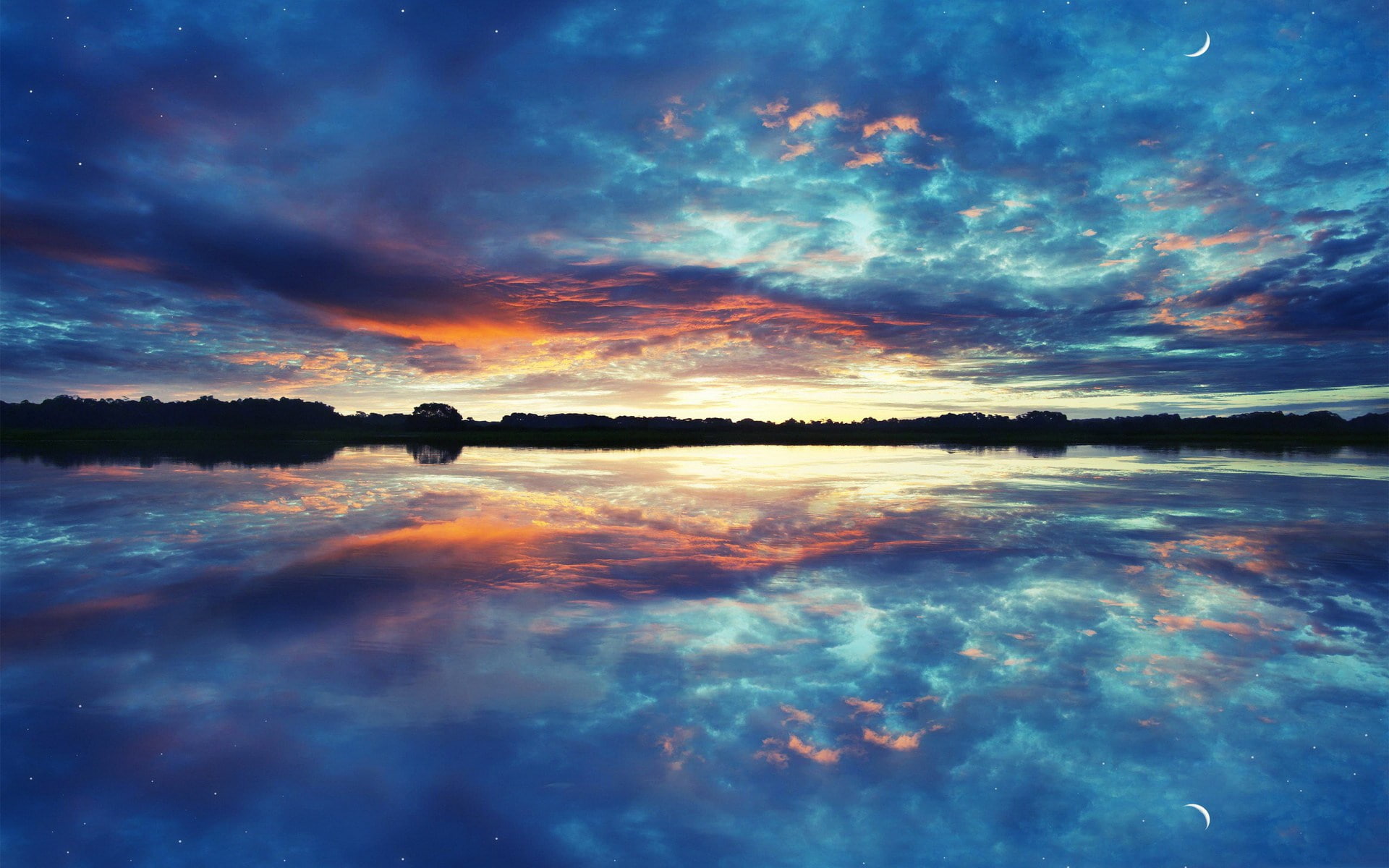 tranquil scene, symmetry, waterfront, reflection, no people, silhouette, nature, cloud - sky, beauty in nature, sky, outdoors, romantic sky, idyllic, scenics - nature, HD Wallpaper