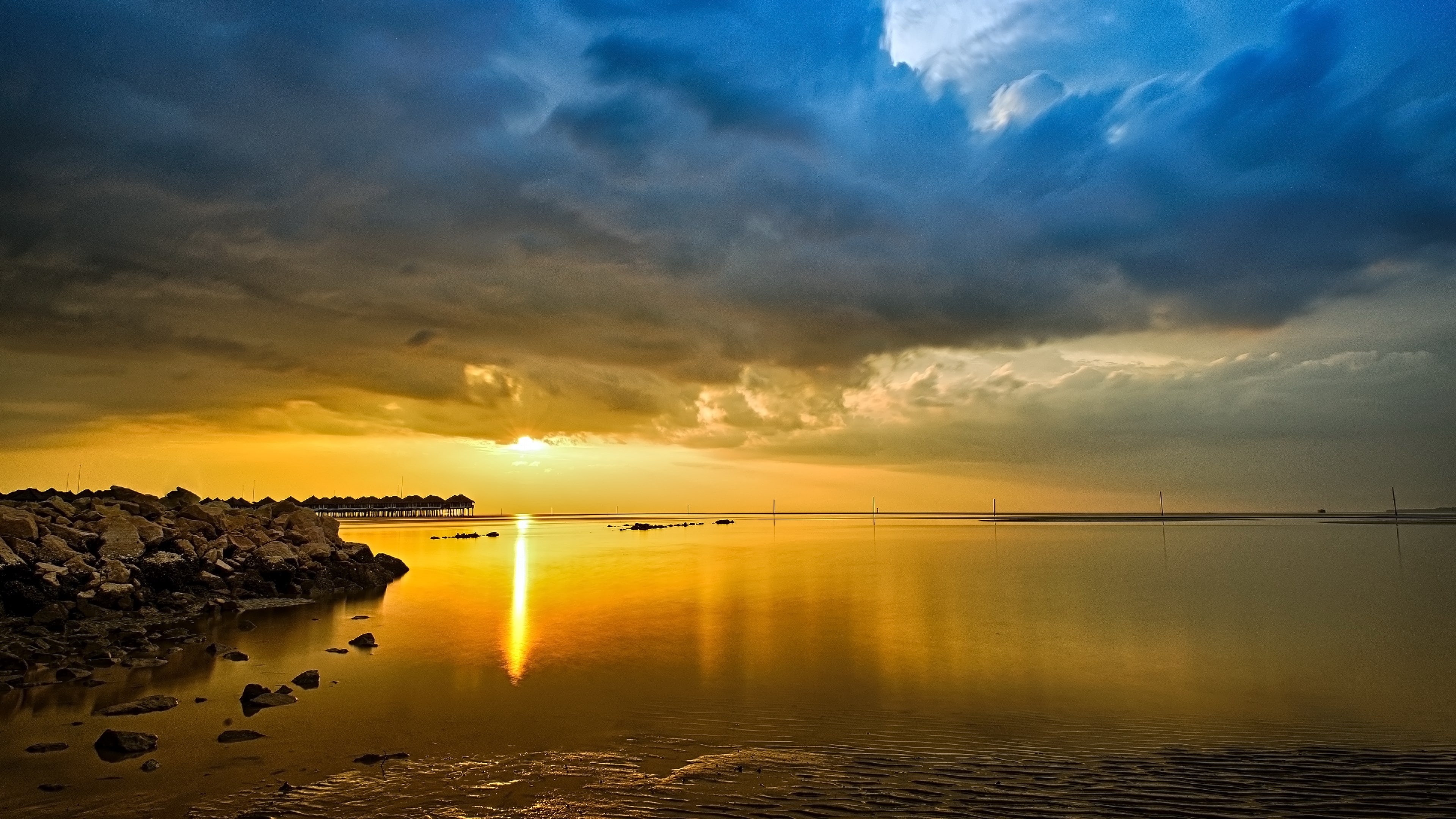 beauty in nature, beach, tranquil scene, nature, no people, horizon over water, horizon, cloud - sky, orange color, scenics - nature, outdoors, reflection, HD Wallpaper