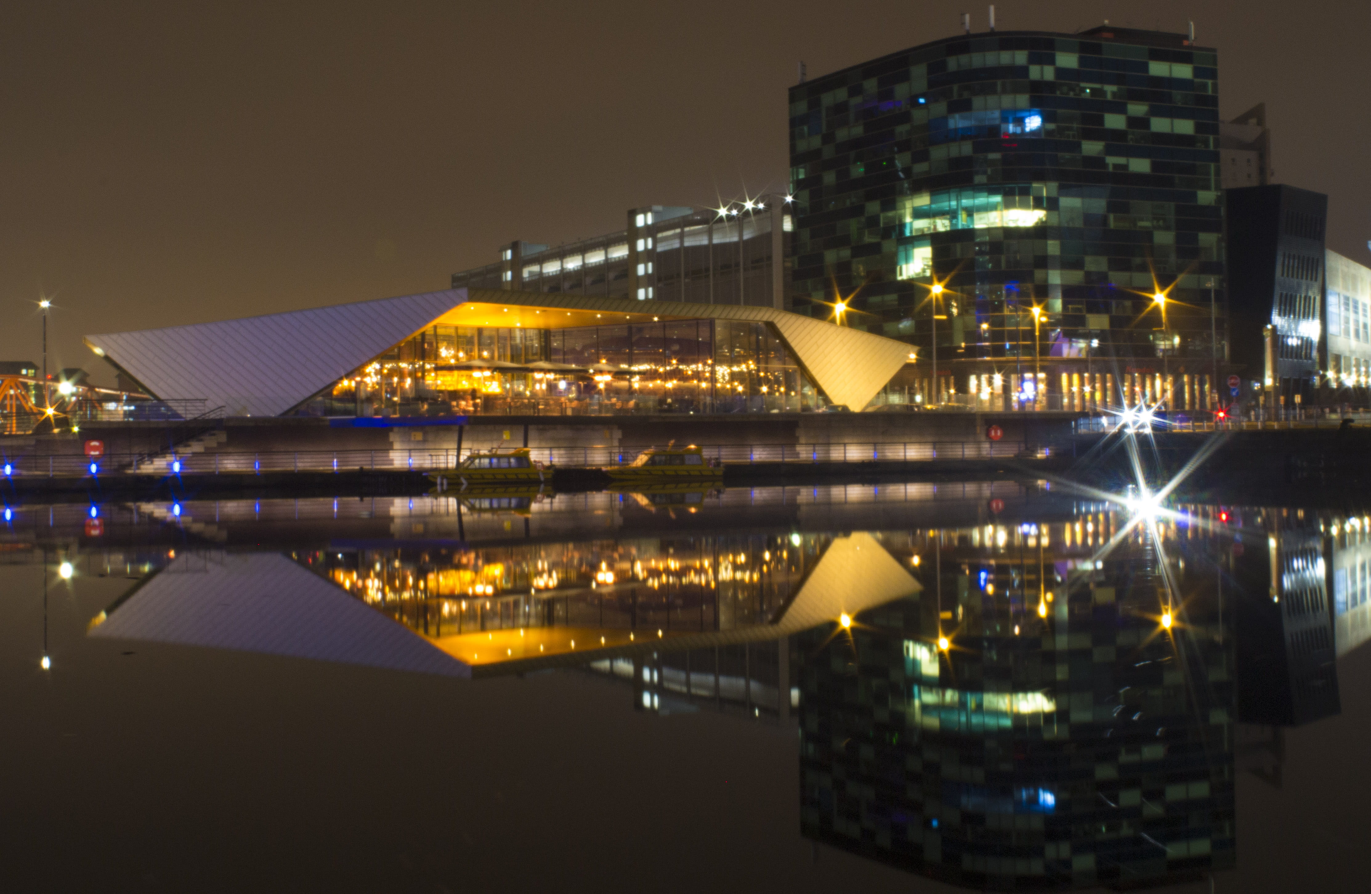 england, water, no people, city, skyscraper, britian, illuminated, city life, 4K, long exposure, night time, travel destinations, sky, waterfront, office building exterior, HD Wallpaper