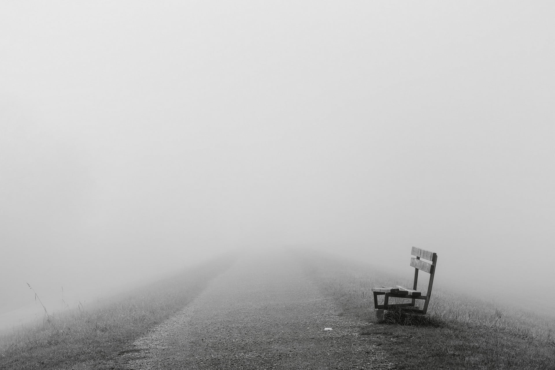 bench, field, transportation, path, tranquil scene, gray, nature, outdoors, scenics - nature, land, 1080P, landscape, day, seat, beauty in nature, grass, HD Wallpaper