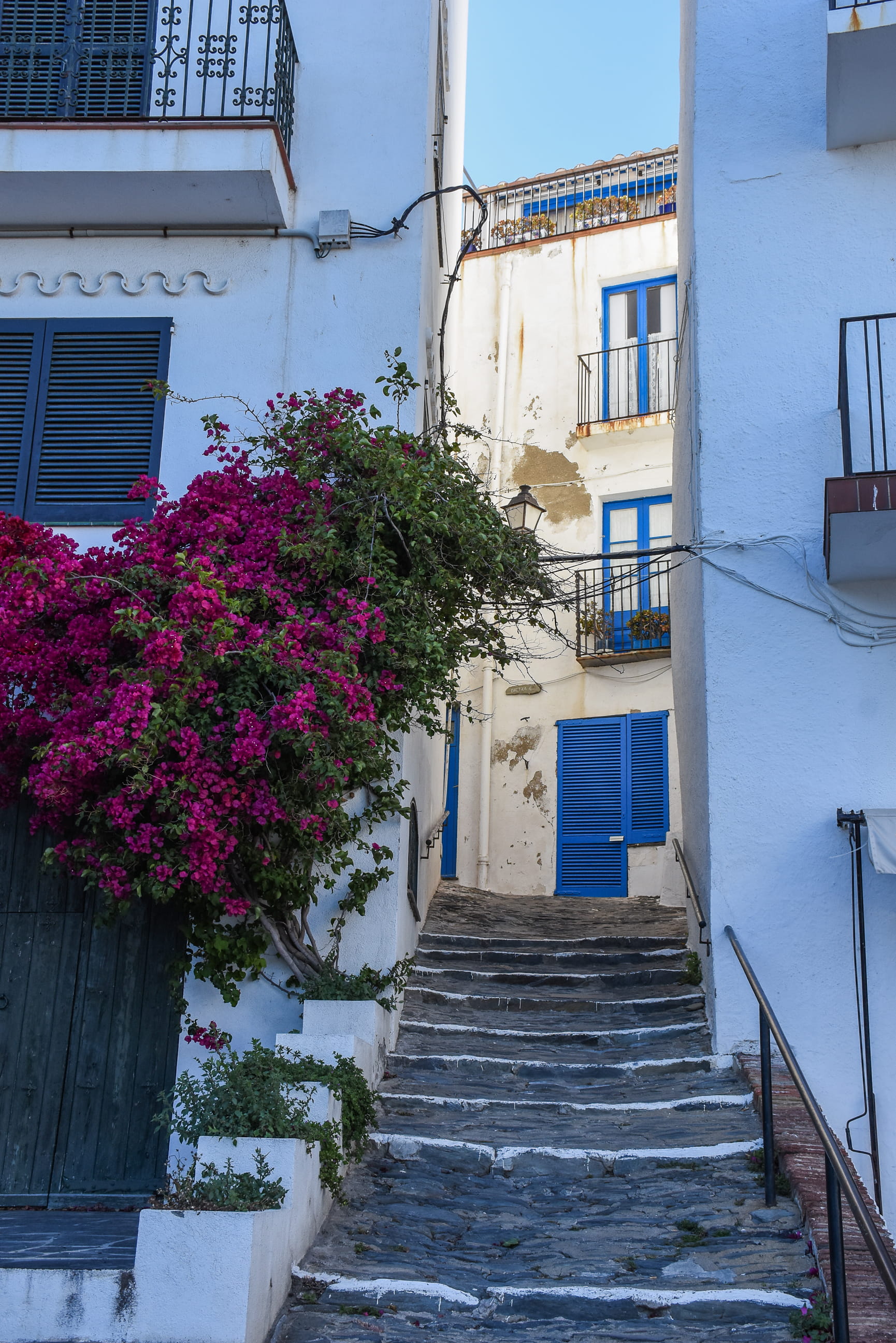 house, plant, day, 2K, steps and staircases, growth, no people, catalunya, costa brava, nature, cadaqués, alley, window, railing, building, low angle view, Phone HD Wallpaper