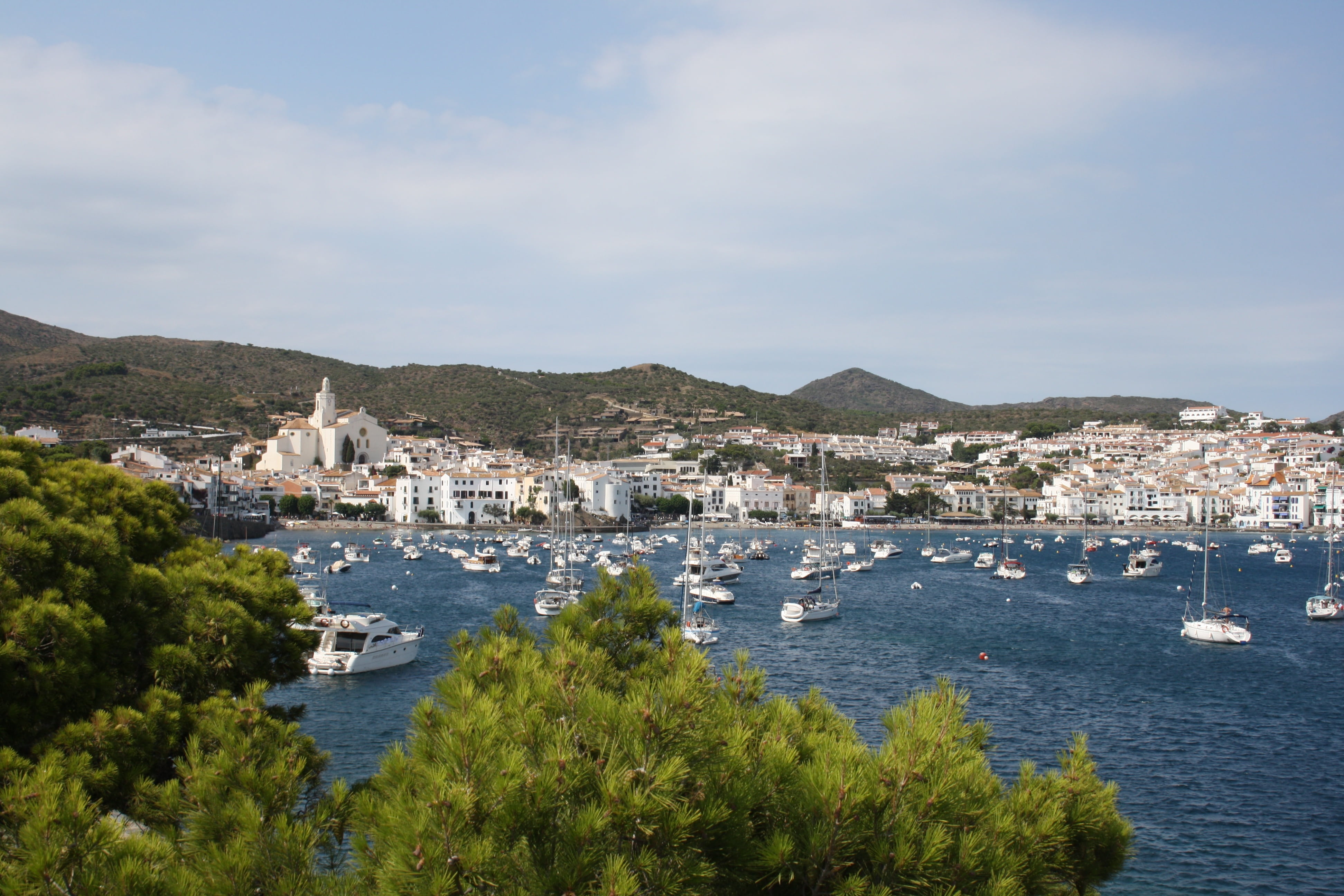 sky, water, 4K, sea, built structure, mountain, europe, nature, white houses, city, summer, mediterranean, day, cadaqués, outdoors, building exterior, HD Wallpaper