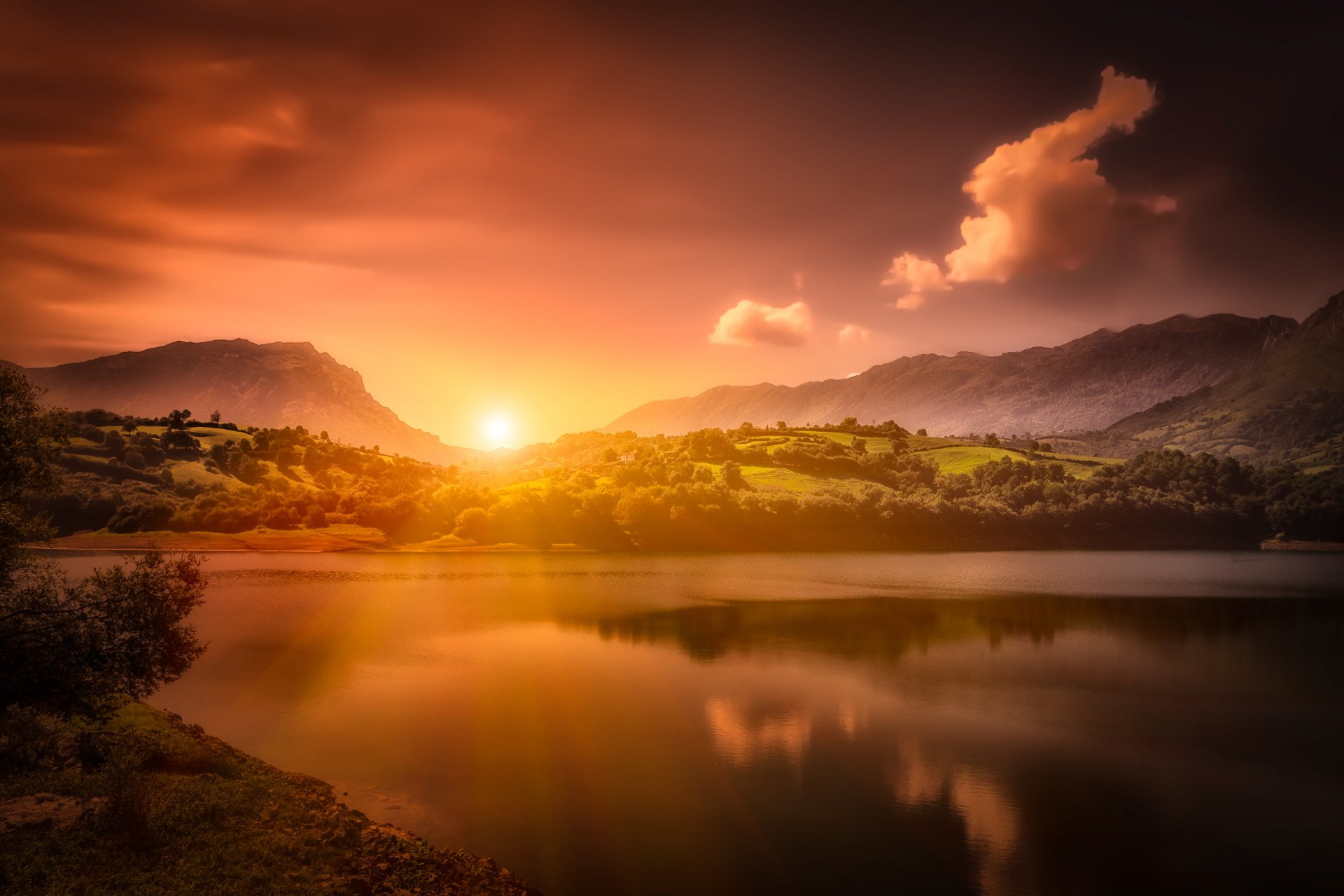 Asturias, Earth, Landscape, Sunset, Nature, 1080P, Spain, Oviedo, Reflection, Sun, HD Wallpaper