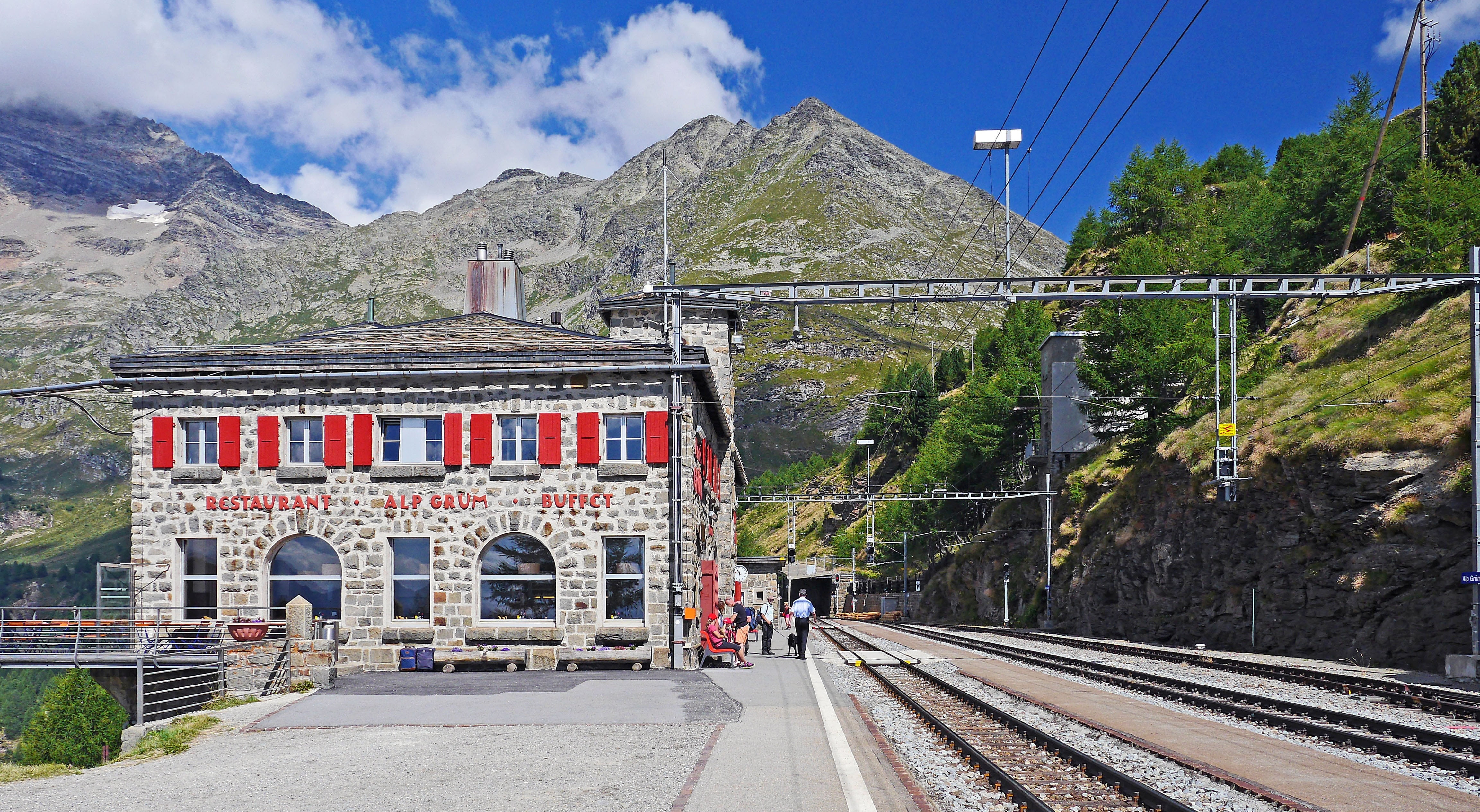 alpine, railroad track, bernina, people, cloud - sky, travel, svizzera, breakpoint, nature, outlook, day, travel destinations, val di poschiavo, connection, HD Wallpaper