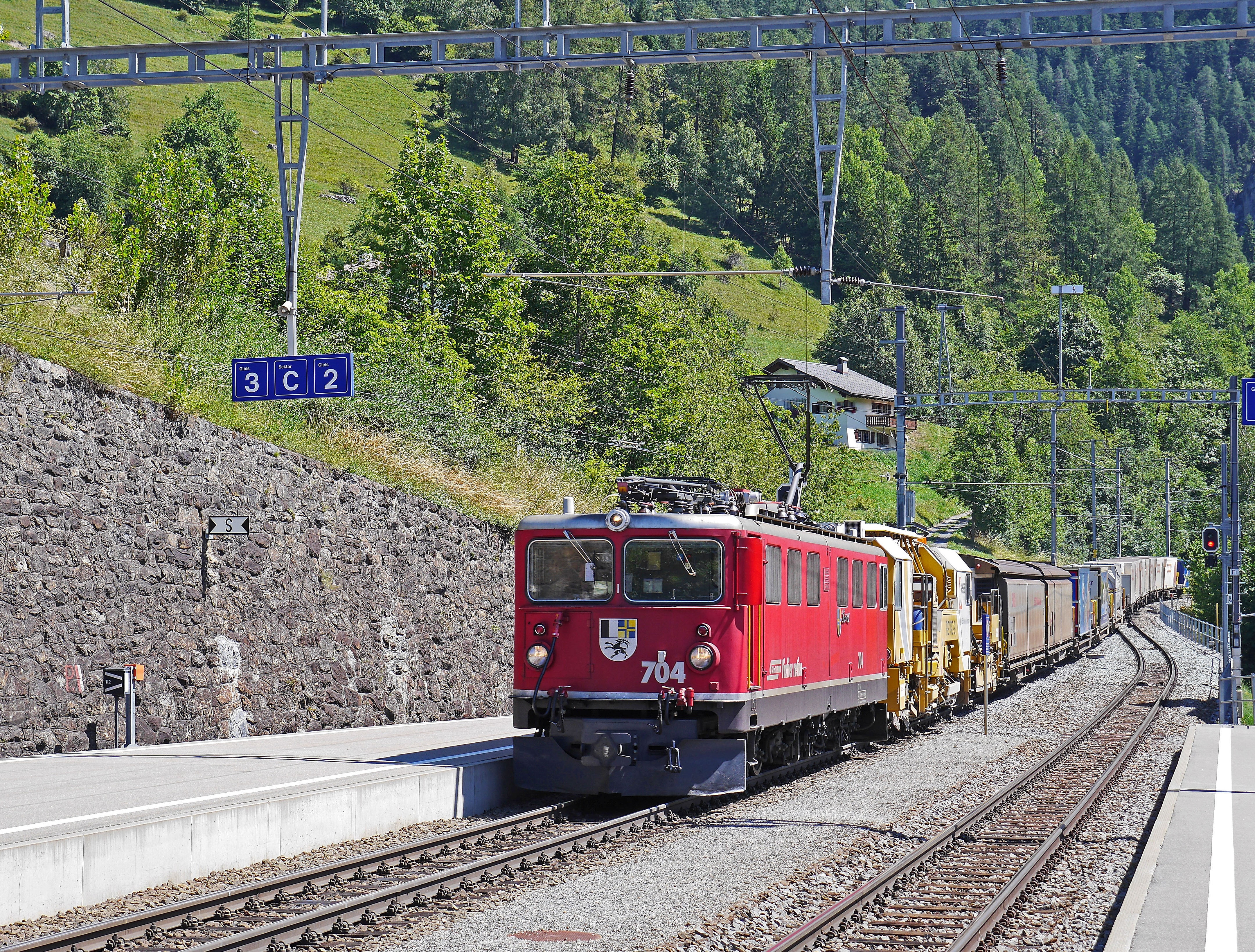 freight train, filisur, graubünden, plant, arrival, meter track, speed, railway, platform, outdoors, mode of transportation, transportation, world heritage, HD Wallpaper