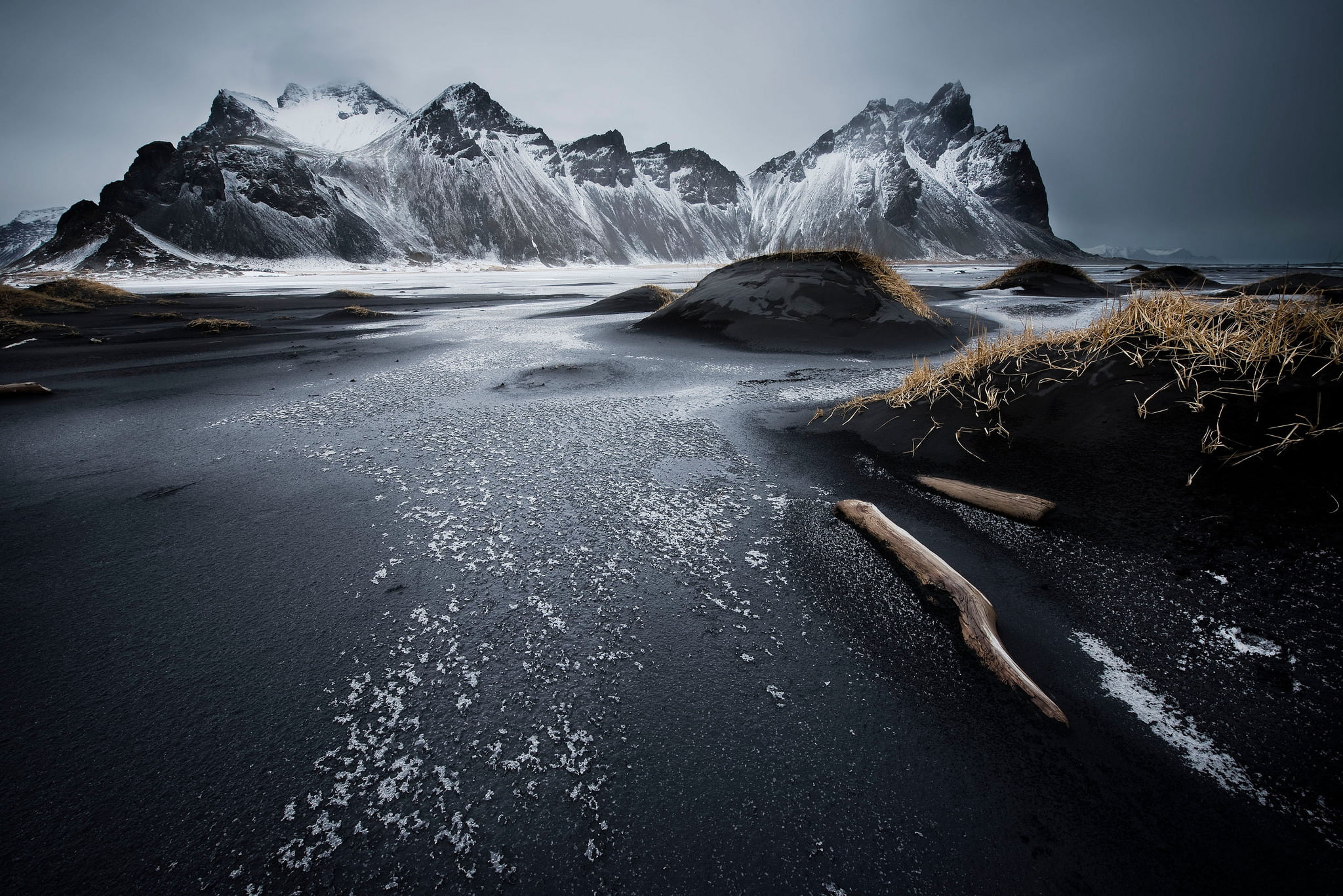 outdoors, flowing water, tranquility, mountain peak, scenics - nature, ice, environment, land, 1080P, snow, cold temperature, photo, sea, Iceland, mountain, HD Wallpaper