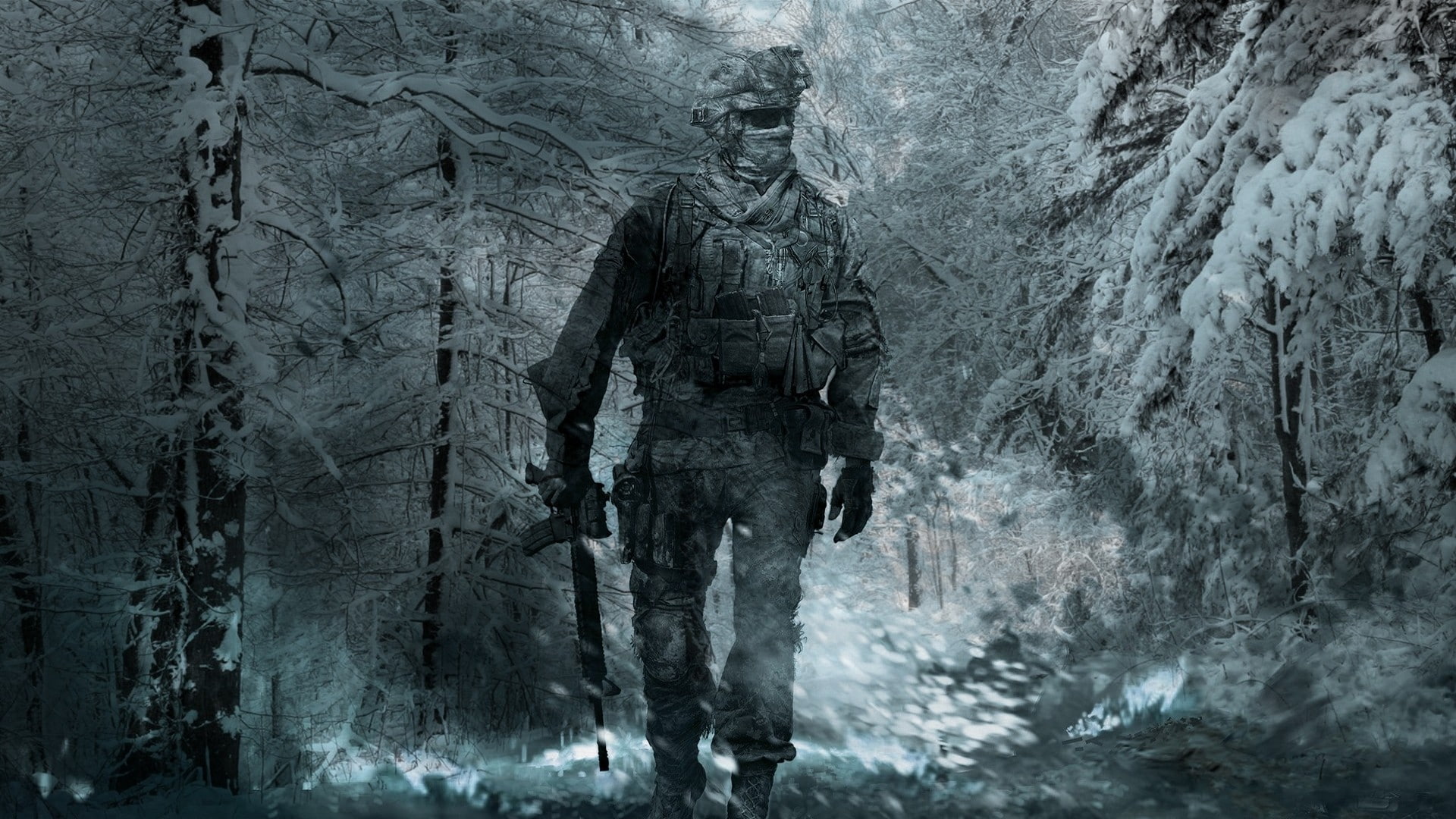 forest, weapons, video, warfare, x, snow, soldiers, 1080P, Video Games, games, art, modern, frozen, architecture, hd, HD Wallpaper