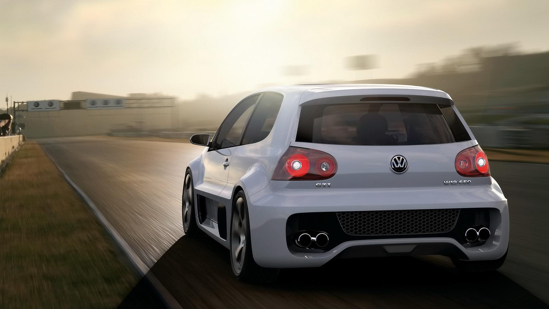 cars, w, golf, 1080P, white, back, volkswagen, gti, race, street, HD Wallpaper
