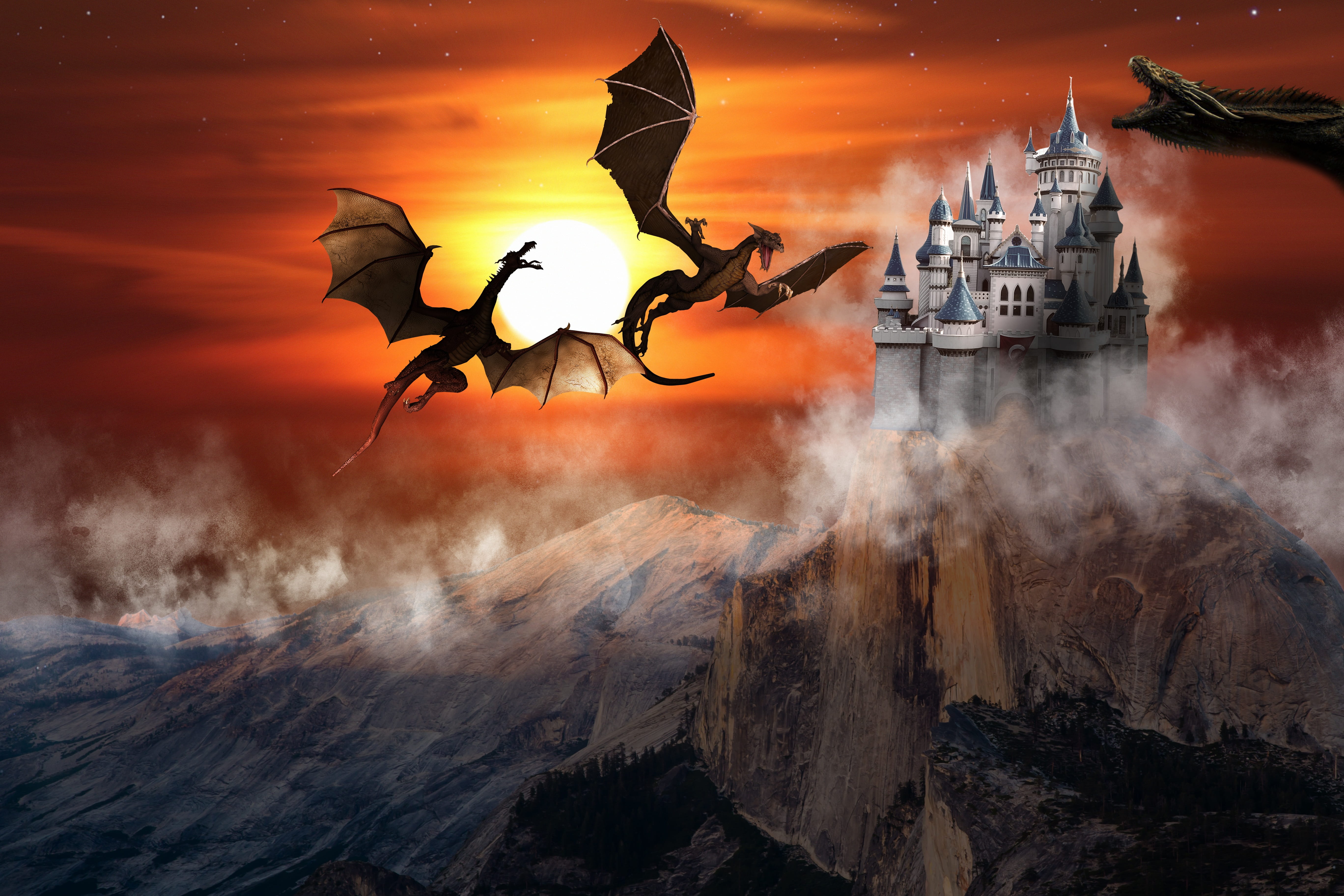 smoke - physical structure, building exterior, fantasy, forest, wing, animal representation, dark, art and craft, motion, mysterious, celebration, magic, HD Wallpaper