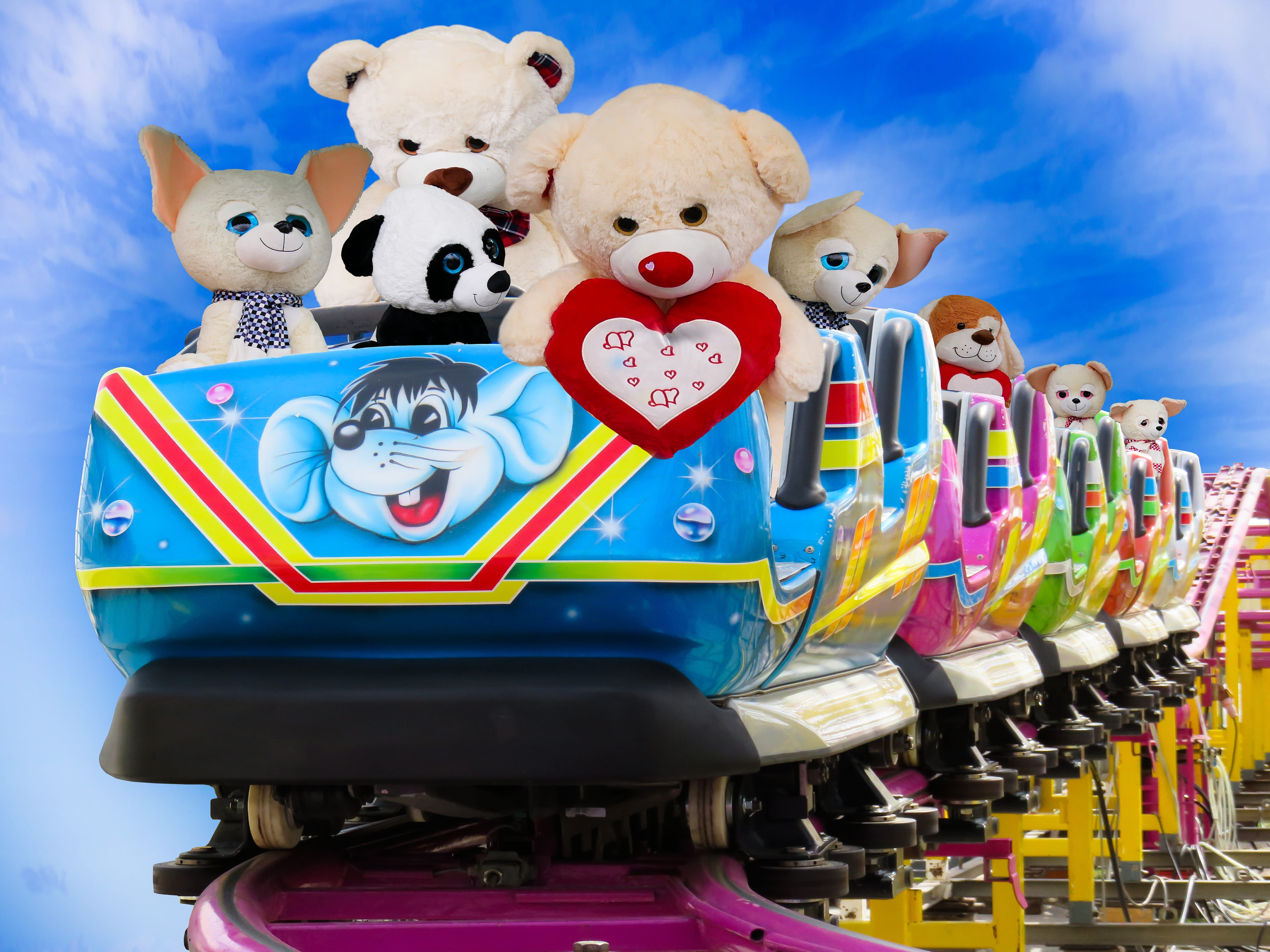 day, toys, roller, creativity, sky, text, toy, coaster, Emotions, plush, choice, gambling, amusement park, leisure, art and craft, childhood, animal, outdoors, HD Wallpaper