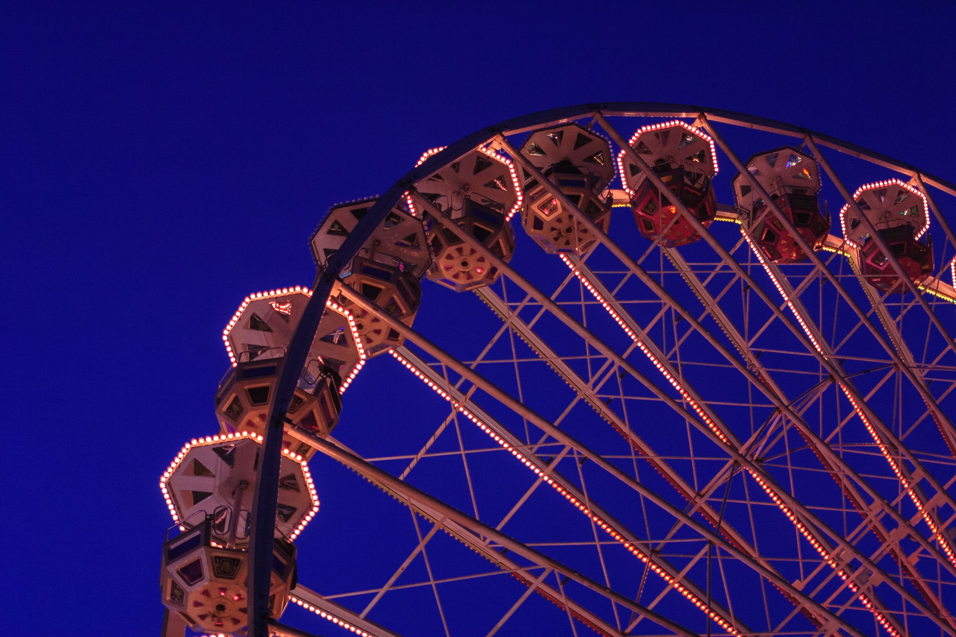 folk festival, nature, illuminated, carnies, night, amusement park, blue, evening, fun, enjoyment, arts culture and entertainment, no people, 2K, circle, HD Wallpaper