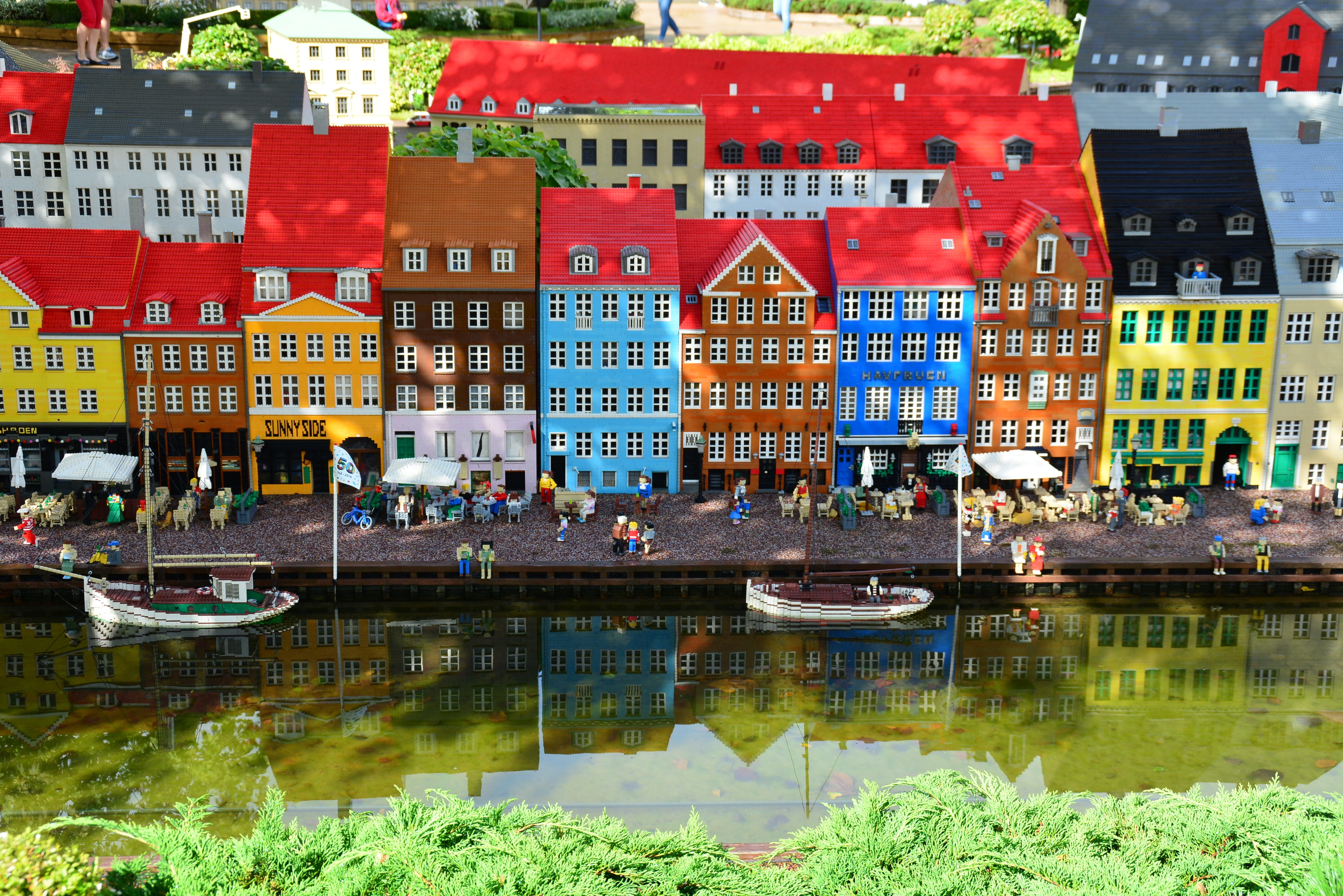 text, transportation, reflection, nature, building blocks, legos, waterfront, mode of transportation, incidental people, day, 4K, denmark, more, children, HD Wallpaper