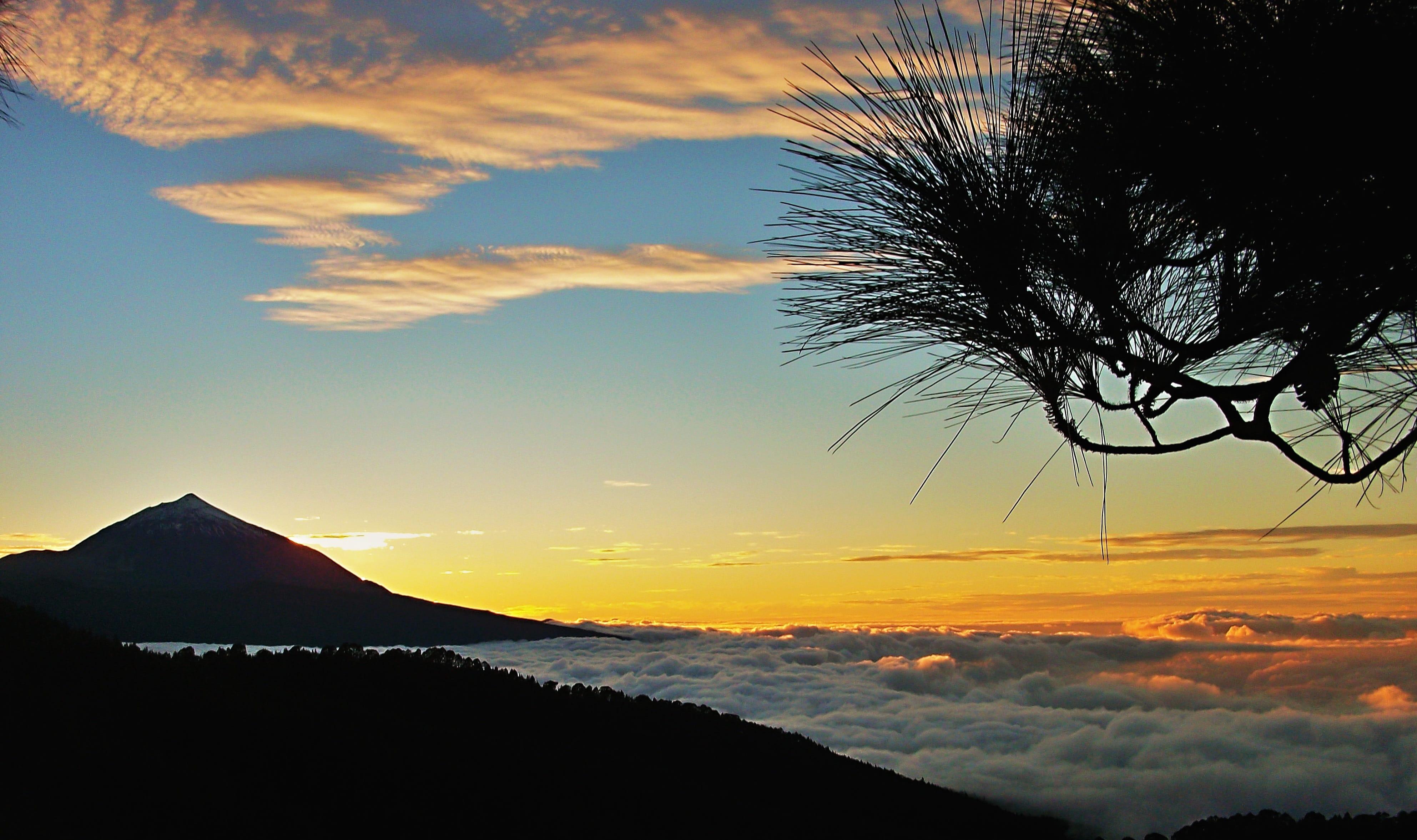 landscape, environment, majestic, canary island, national park teide, nature, outdoors, orange color, tranquility, evening, teide view, sea of fog, non-urban scene, HD Wallpaper