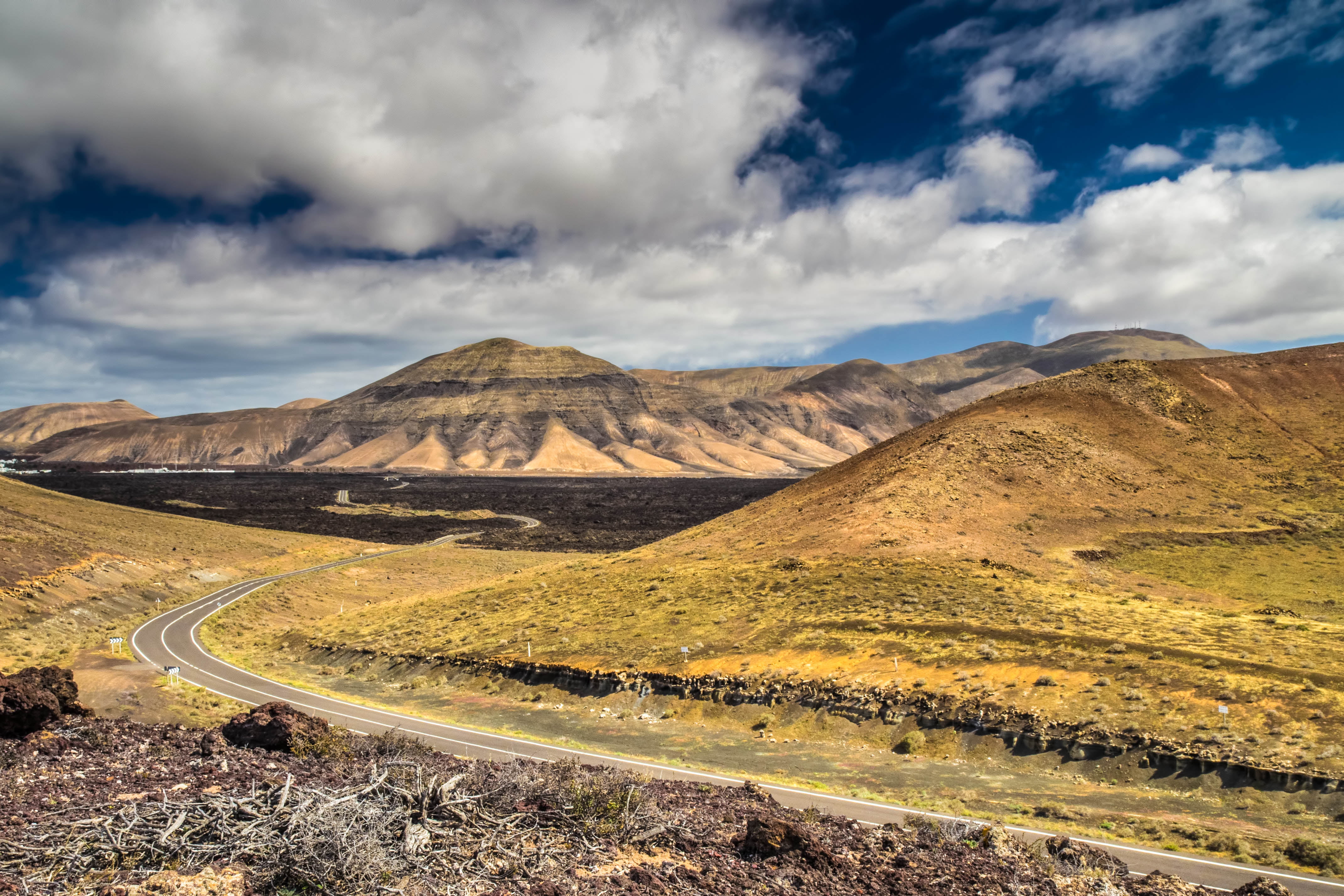 lanzarote, mountain, daytime, outdoors, travel, road, hills, photography, 4K, nature, landscape, scenics, highway, sky, HD Wallpaper