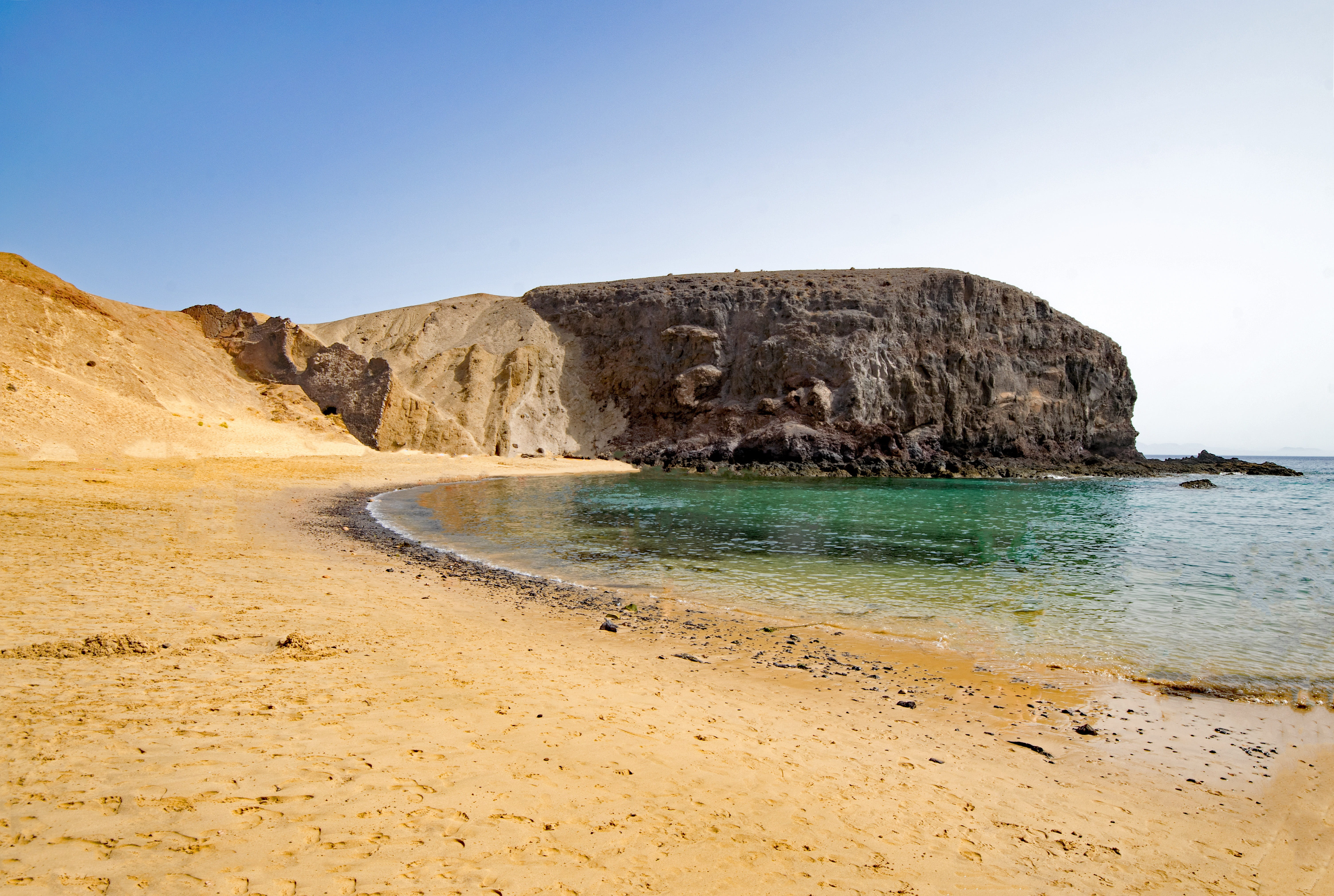 spain, sand, scenics, environment, Playa, coast, rock formation, rock - object, sand beach, beauty in nature, no people, beach, bay, solid, sea, Papagayo, HD Wallpaper