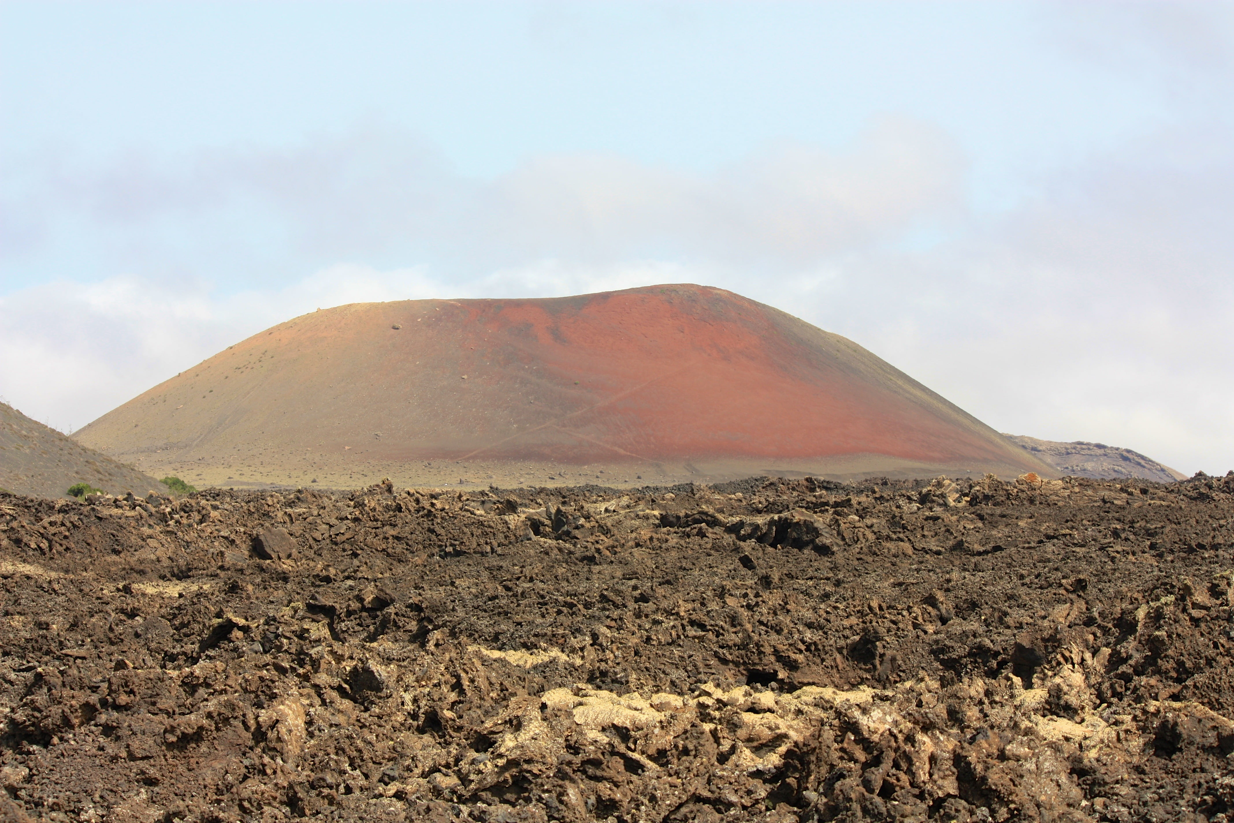 volcanic Crater, day, desert, lanzarote, climate, arid climate, lava, tranquility, semi-arid, dry, 4K, volcanic Landscape, scenics - nature, red mountain, HD Wallpaper