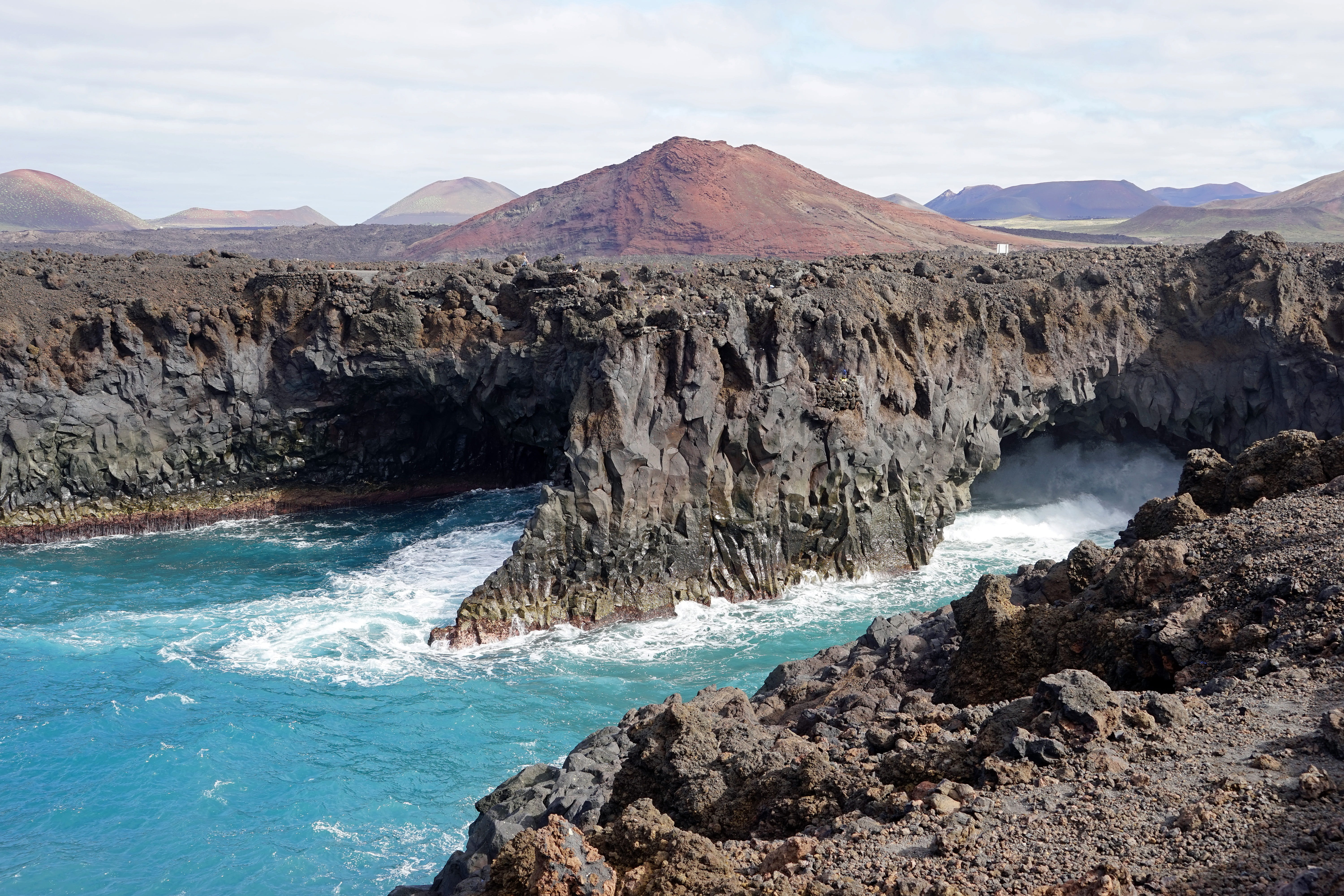 eroded, los hervideros, rock - object, beside, volcanic crater, black, lanzarote, sky, outdoors, scenics - nature, physical geography, rock formation, tranquility, HD Wallpaper