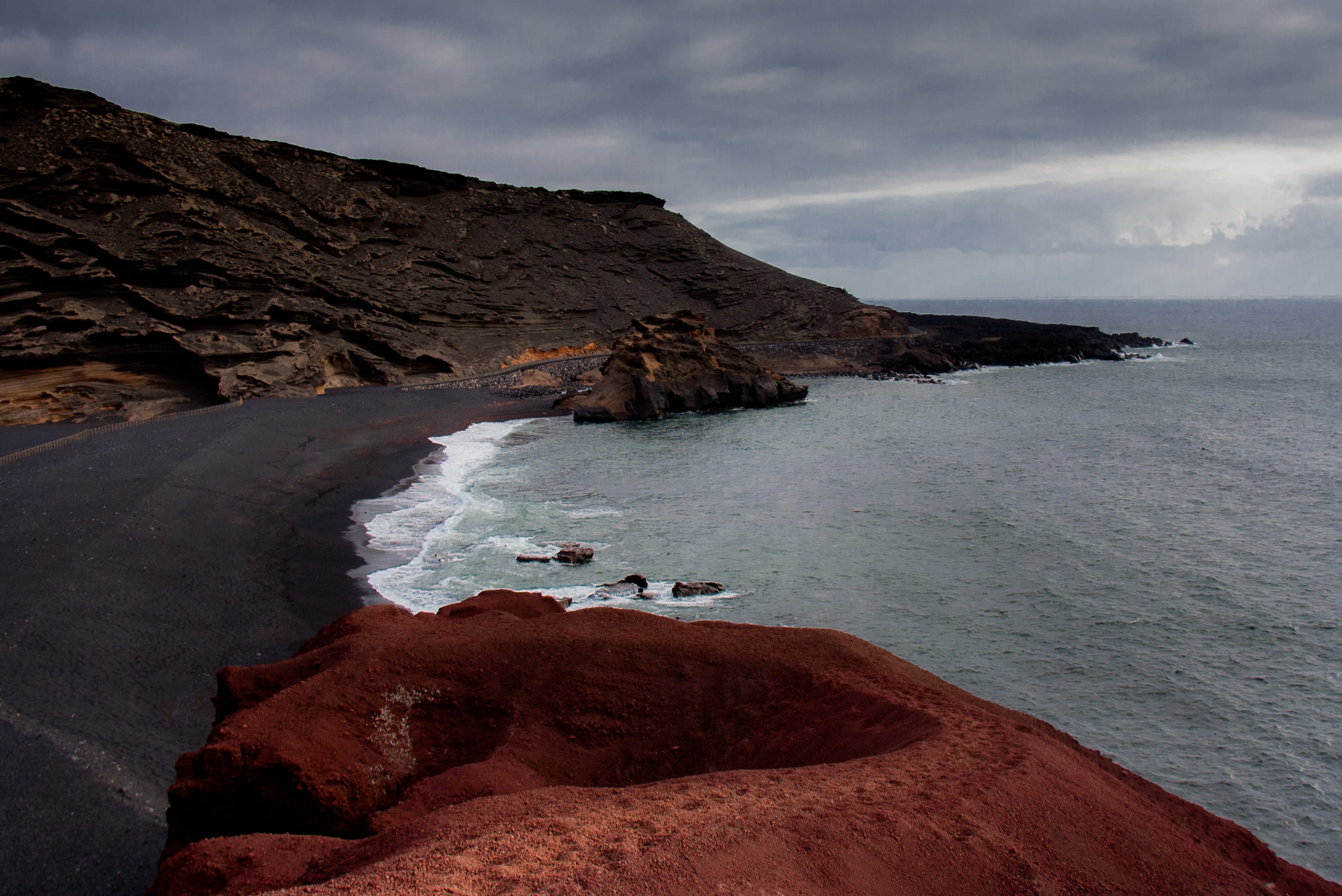 bay, sea, tranquility, rock, tranquil scene, beach, no people, solid, cloud - sky, rocky coastline, lanzarote, water, 2K, nature, land, rock - object, HD Wallpaper