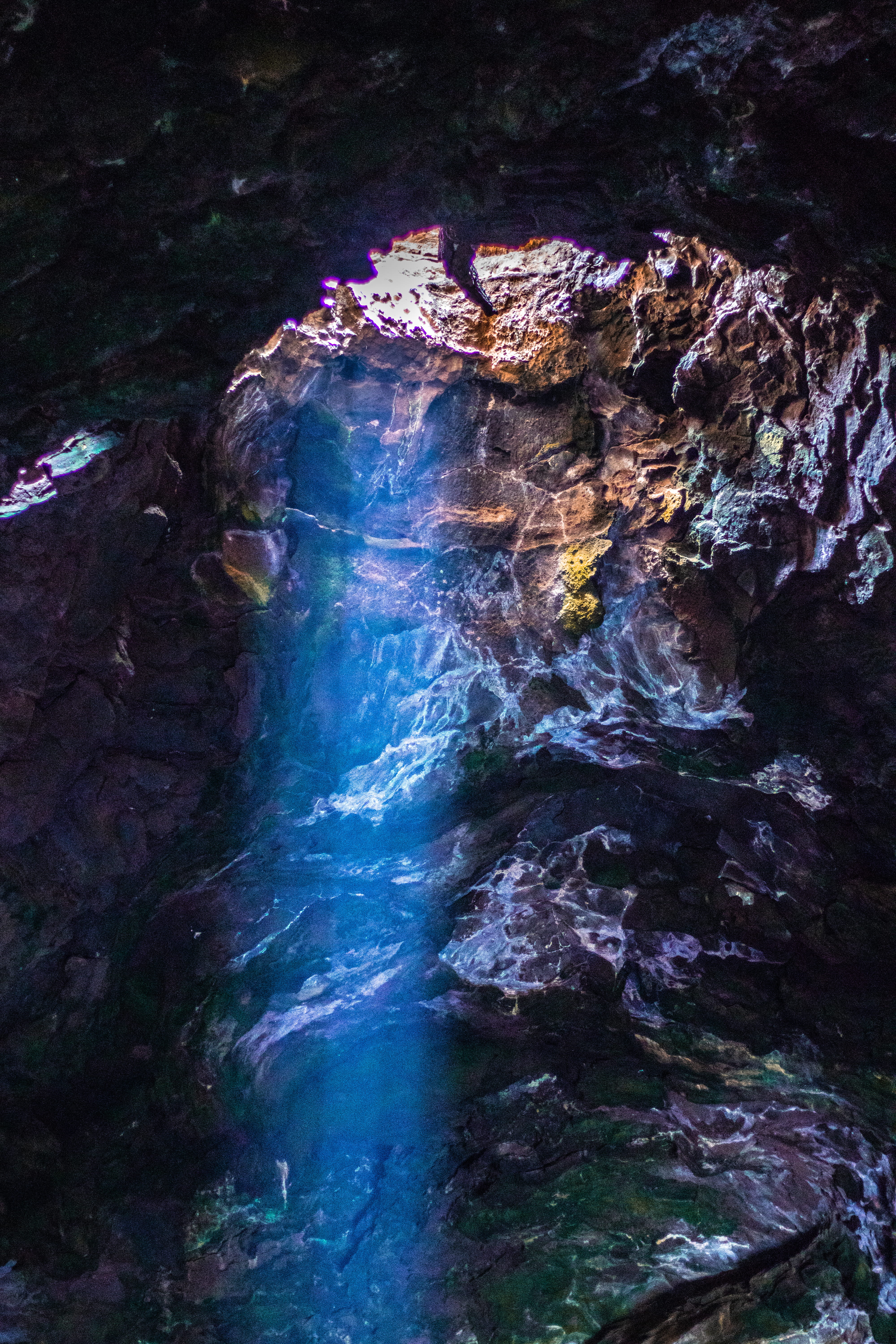 water, travel, outdoors, flowing, geology, flowing water, day, colors, punta mujeres, beauty in nature, jameos, waterfall, rock formation, land, light, Phone HD Wallpaper