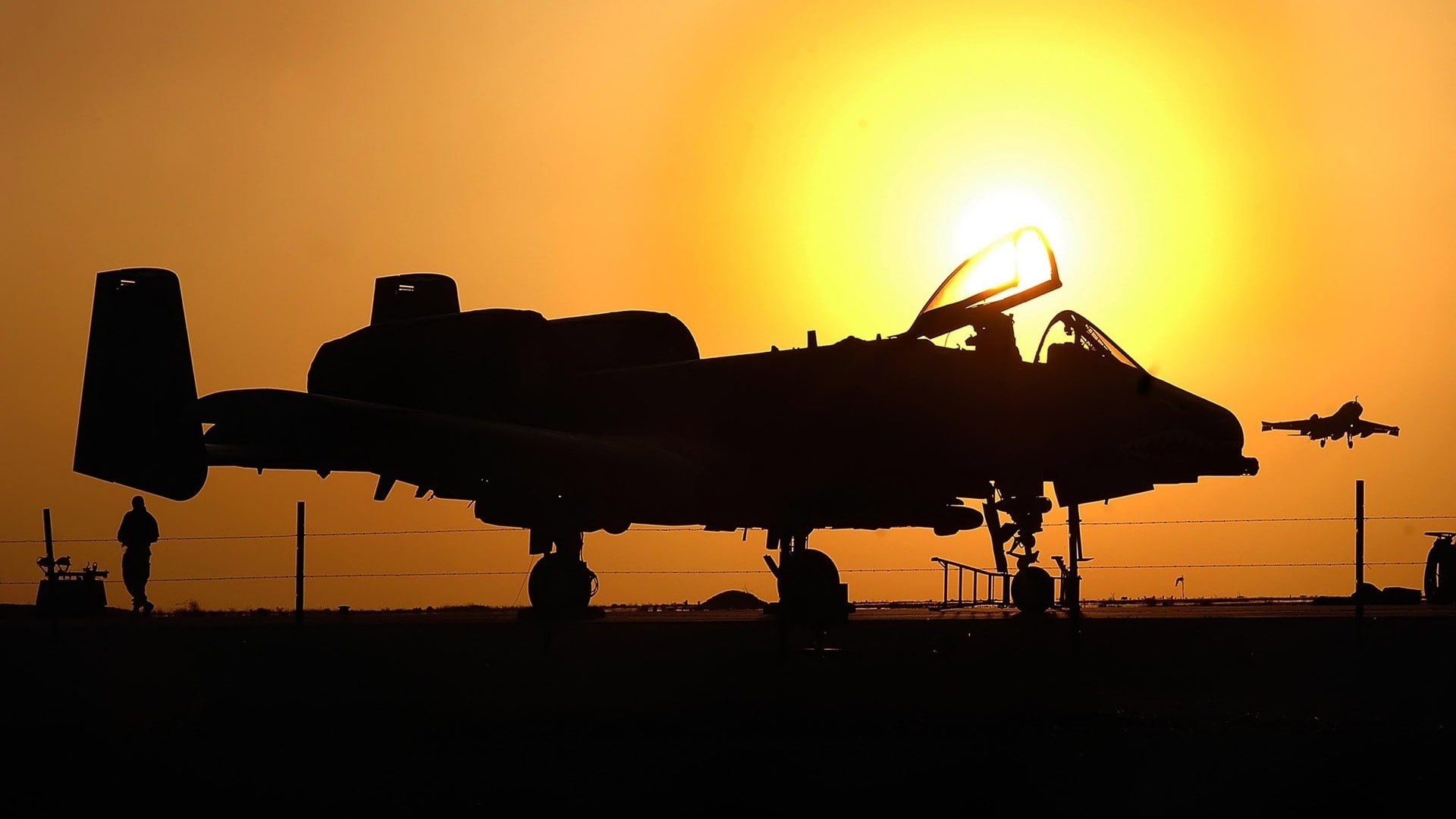 silhouette, castle, sky, 1080P, military, jets, sunlight, aircraft, airplane, military aircraft, Fairchild Republic A-10 Thunderbolt II, HD Wallpaper