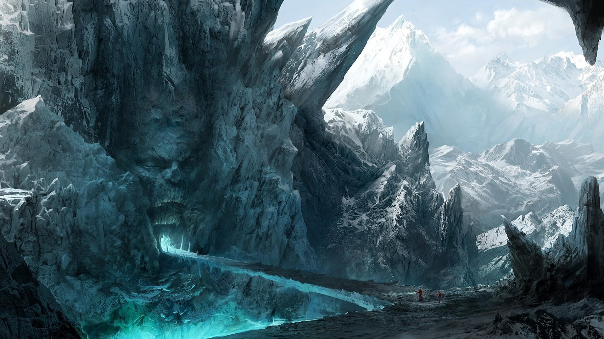 nepal, outdoors, mountain Peak, formation, ice, men, rock, scenics - nature, formed, winter, game, clouds, non-urban scene, valley, structure, fantasy art, HD Wallpaper