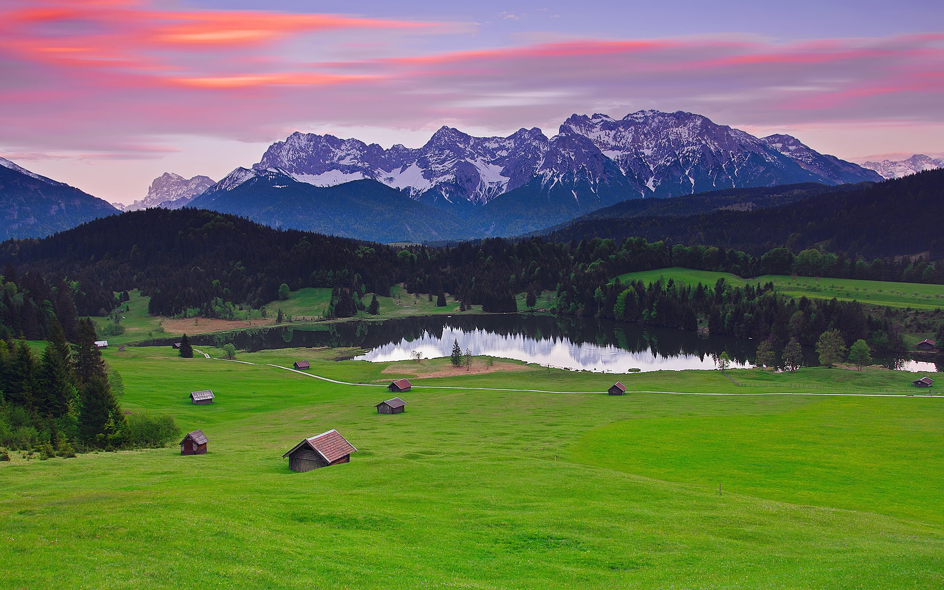 Bavaria, Grass, Lake, Mountains, Forest, Landscape, Alps, Houses, 1080P, Germany, HD Wallpaper