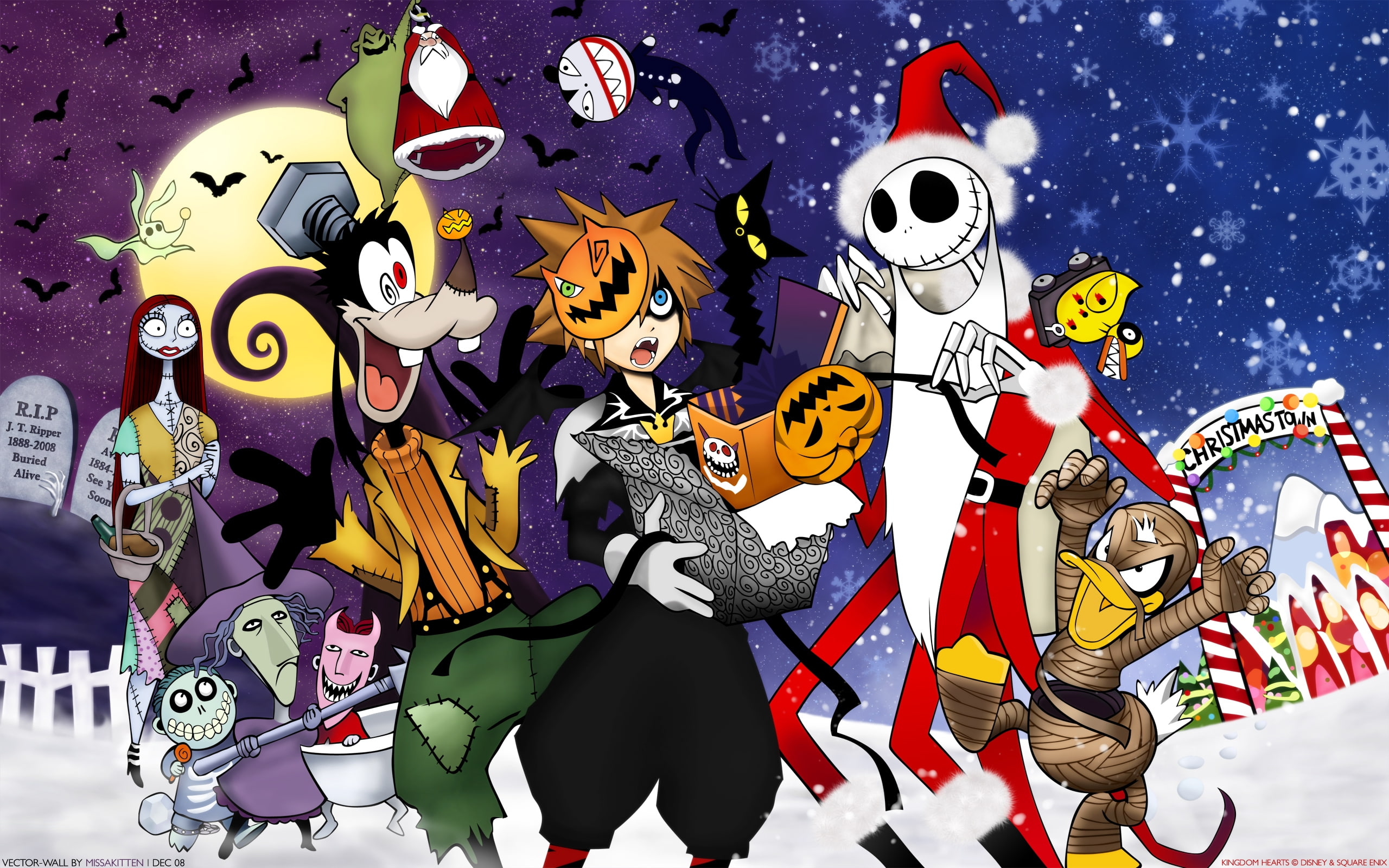 skellington, kingdom, video, Kingdom Hearts, halloween, hd, 2K, art, games, x, jack, hearts, sora, HD Wallpaper