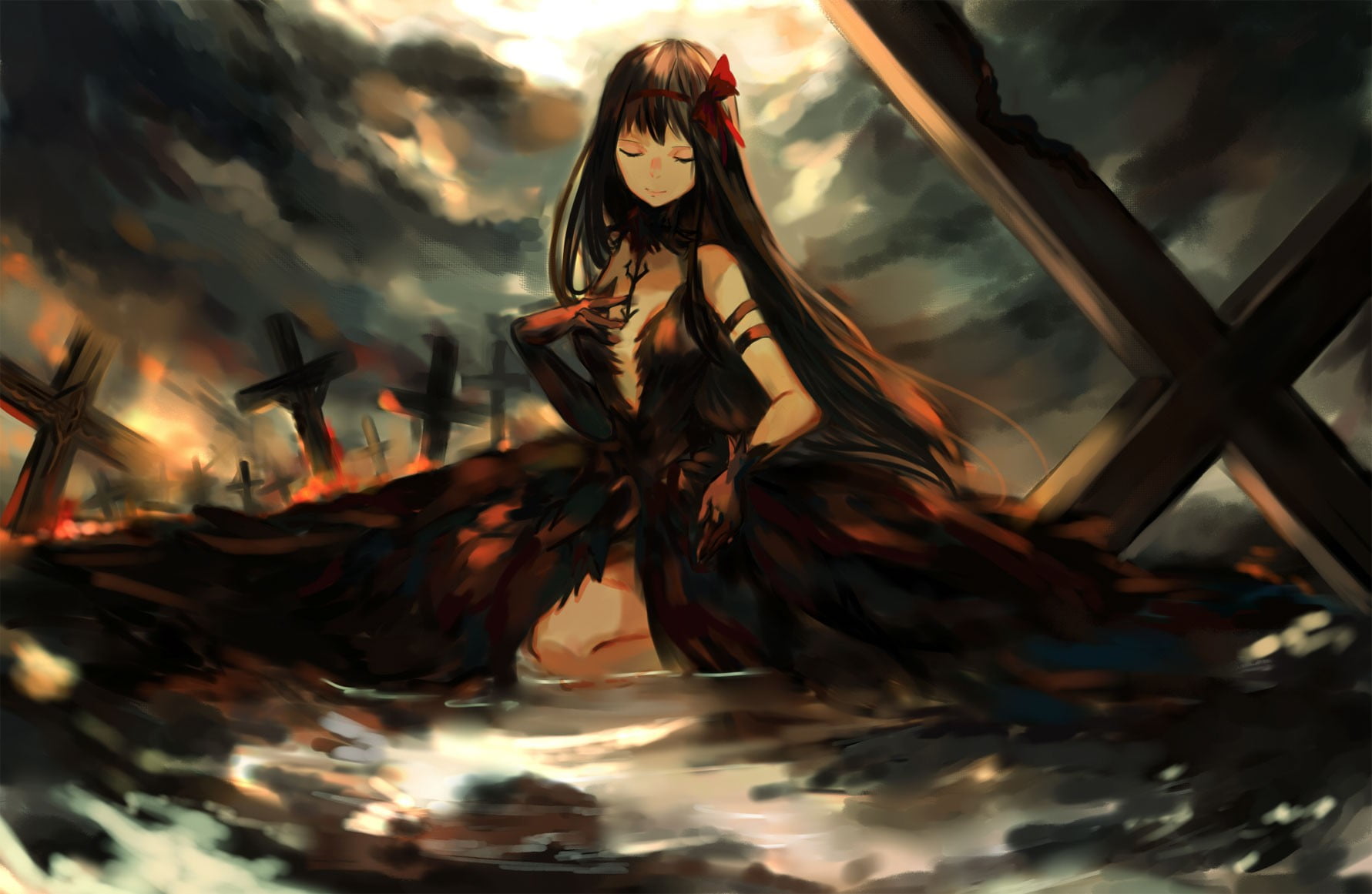 one person, outdoors, Mahou Shoujo Madoka Magica, fashion, anime, sky, sunset, beautiful woman, Akemi Homura, real people, lifestyles, young adult, women, HD Wallpaper