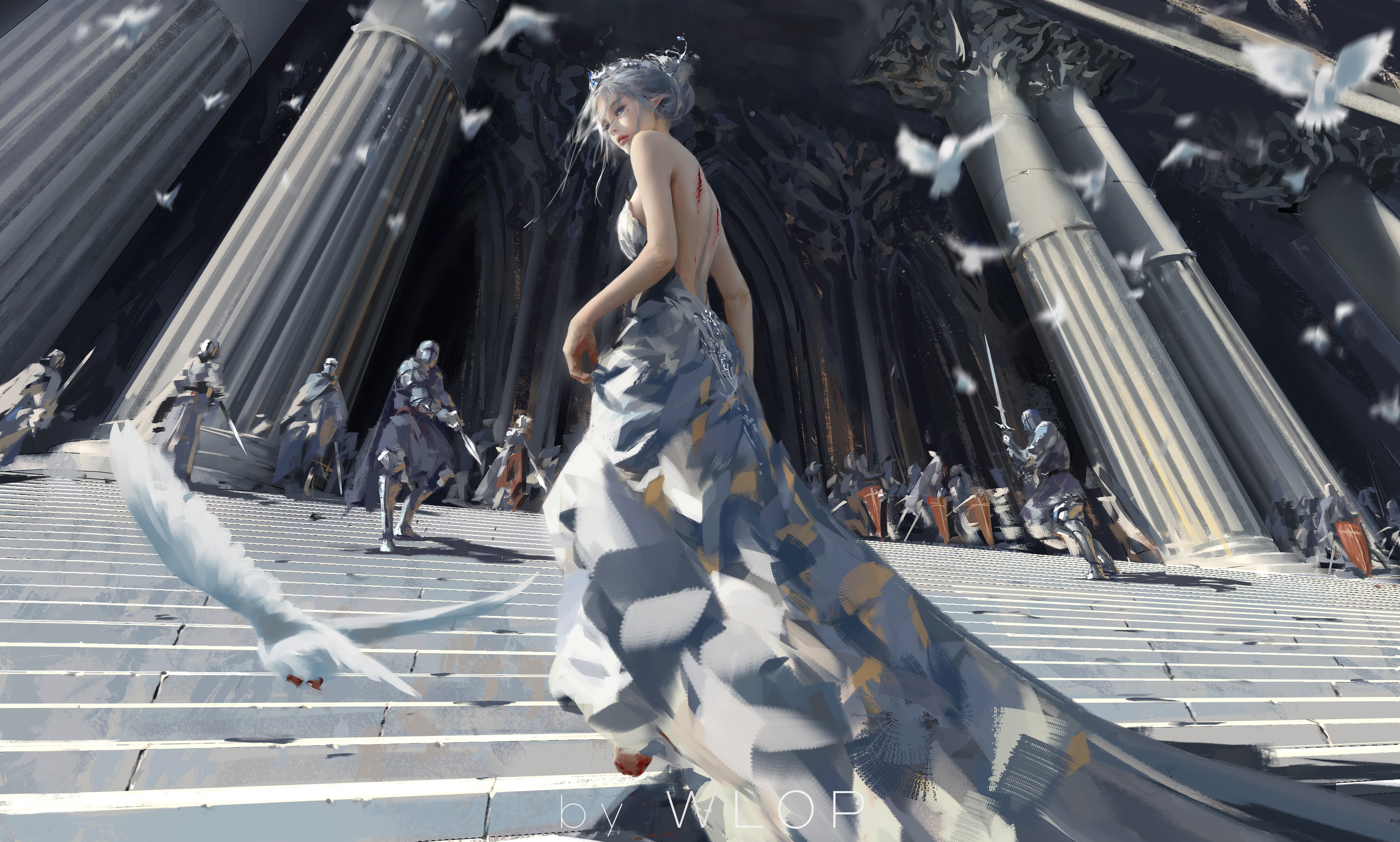 Comics, Bird, 4K, Fantasy, Building, Elf, GhostBlade, HD Wallpaper
