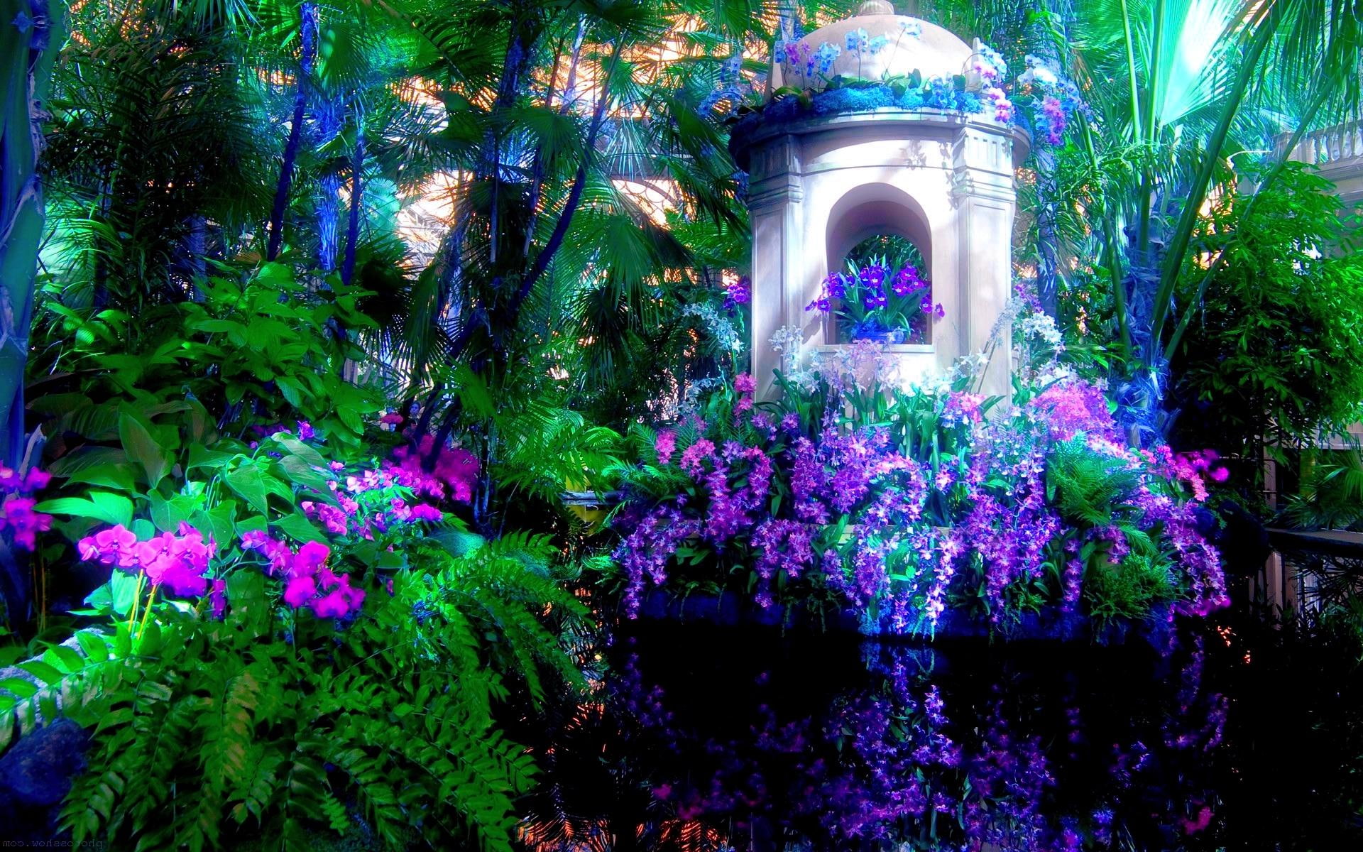 park, eden, garden, blossoms, structure, 1080P, bunch, flowers, s, nature and landscapes, plants, purple, HD Wallpaper