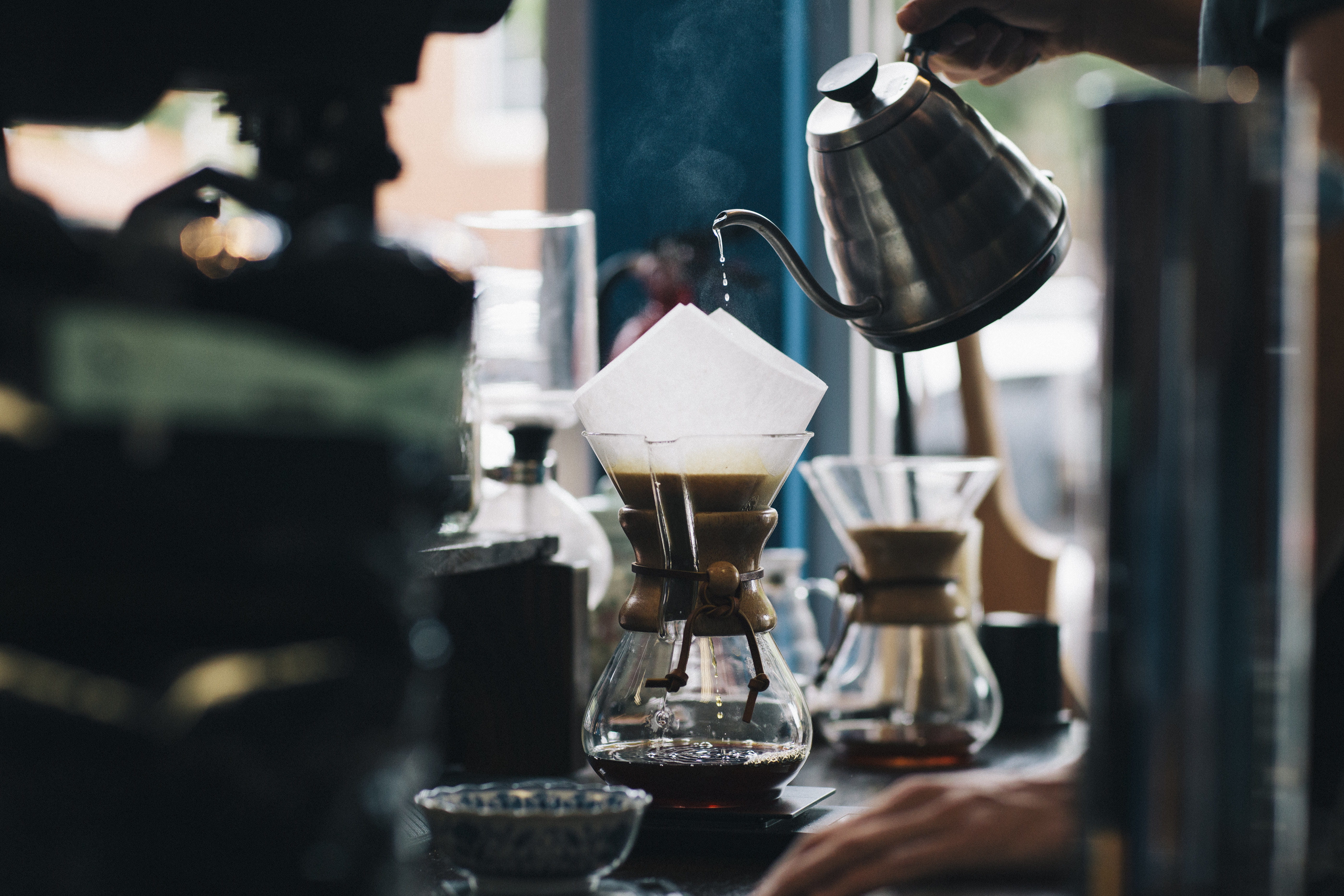 drink, household equipment, refreshment, glass, coffee, freshness, old-fashioned, metal, tea pot, pouring, indoors, selective, preparation, selective focus, HD Wallpaper