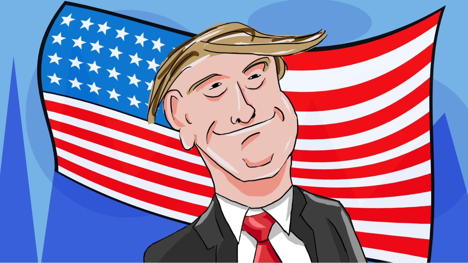 flag, event, adult, one person, white color, military, caricature, celebration, red, 720P, shape, blue, Donald Trump, cartoon, patriotism, star shape, HD Wallpaper