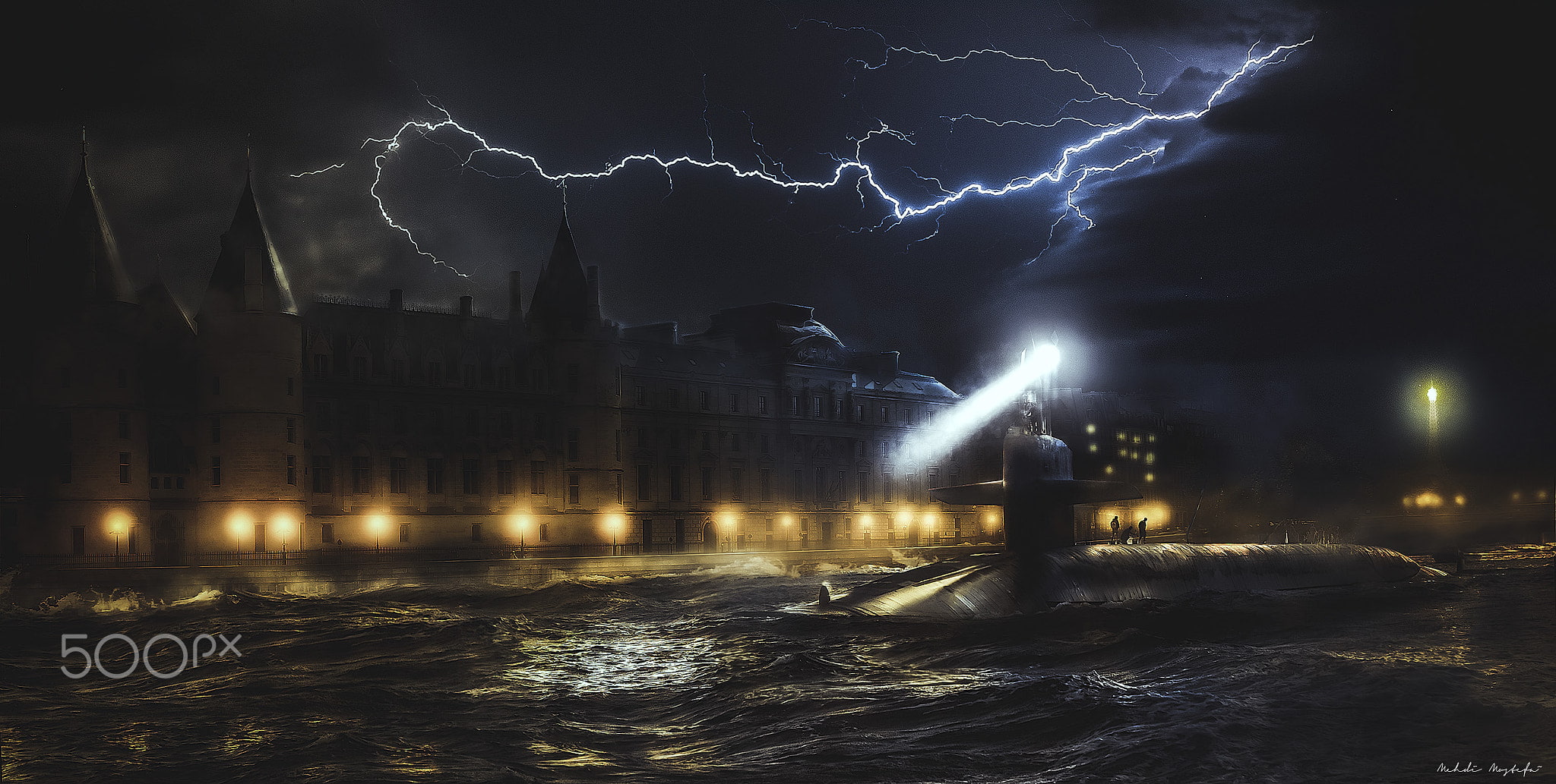 Mehdi Mostefaï, sky, nature, architecture, illuminated, power, digital art, thunderstorm, city, cloud - sky, wet, London, extreme weather, 1080P, outdoors, HD Wallpaper