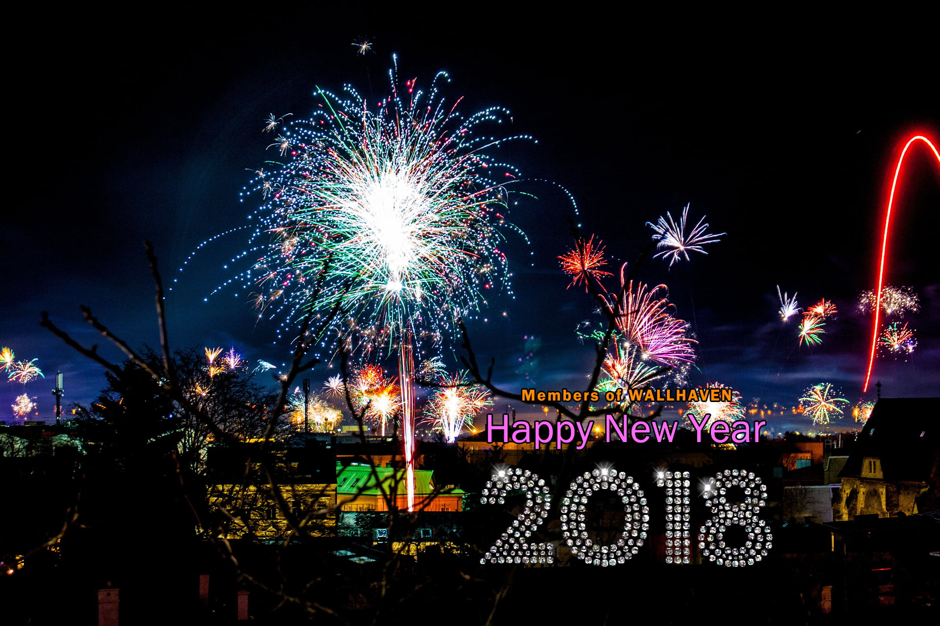 glowing, 1080P, 2018 (Year), no people, happy, sky, celebration, arts culture and entertainment, event, year, communication, building exterior, Happy New Year, HD Wallpaper