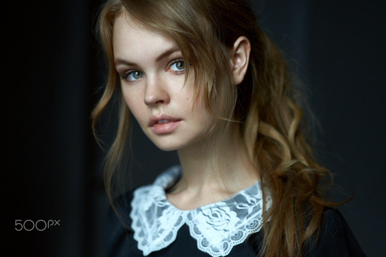 studio shot, 500px, adult, indoors, portrait, Anastasia Scheglova, hair, model, looking, face, blonde, beauty, one person, black background, contemplation, HD Wallpaper