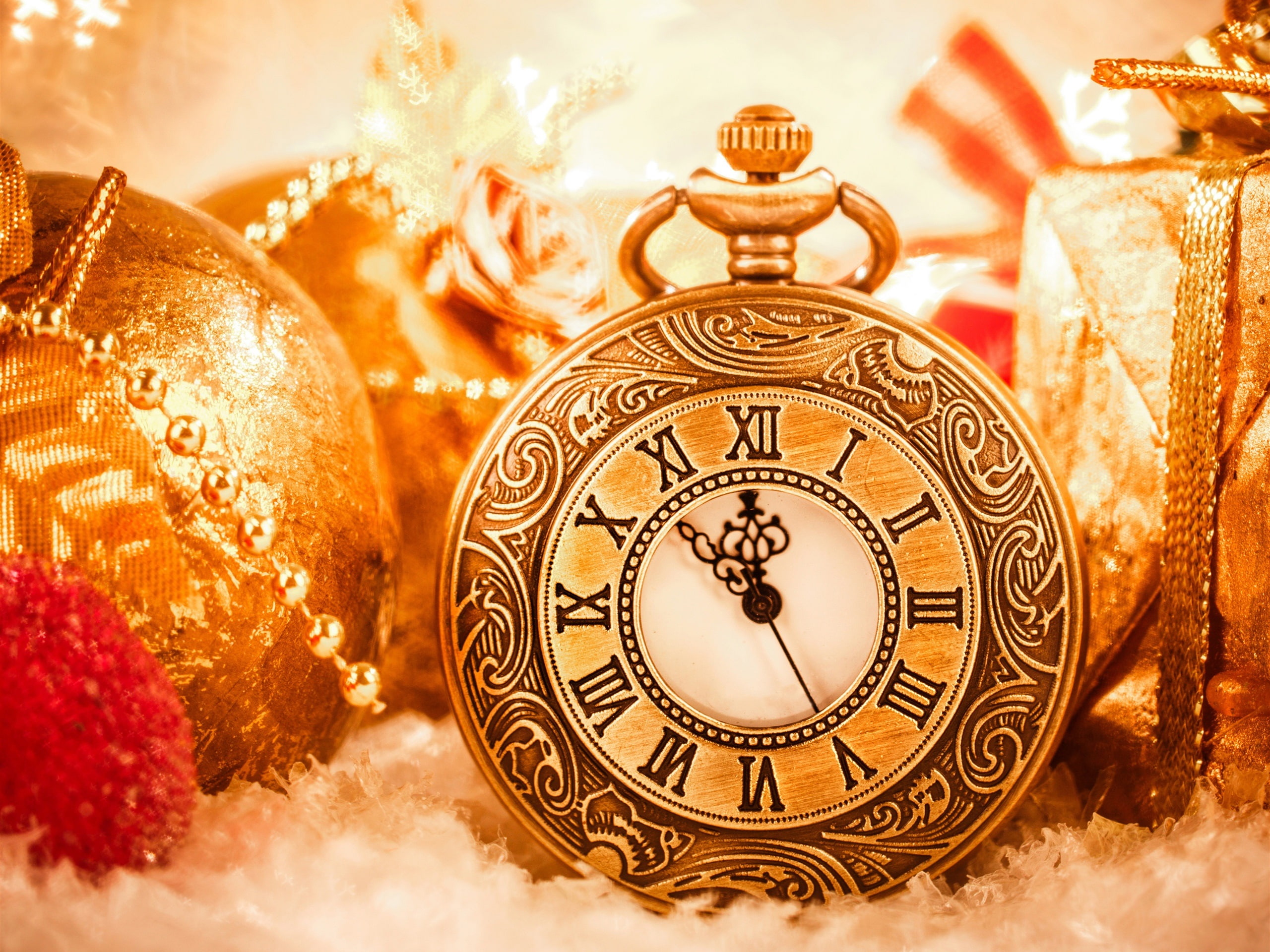 Christmas, Balls, Year, 2K, Clock, New, HD Wallpaper