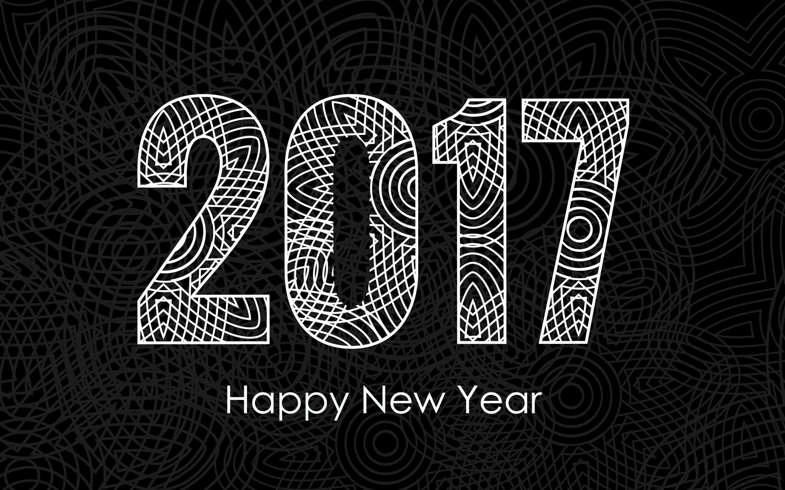 new, year, 2K, black and white, white, happy, celebrations, black, happy new year, 2017, HD Wallpaper