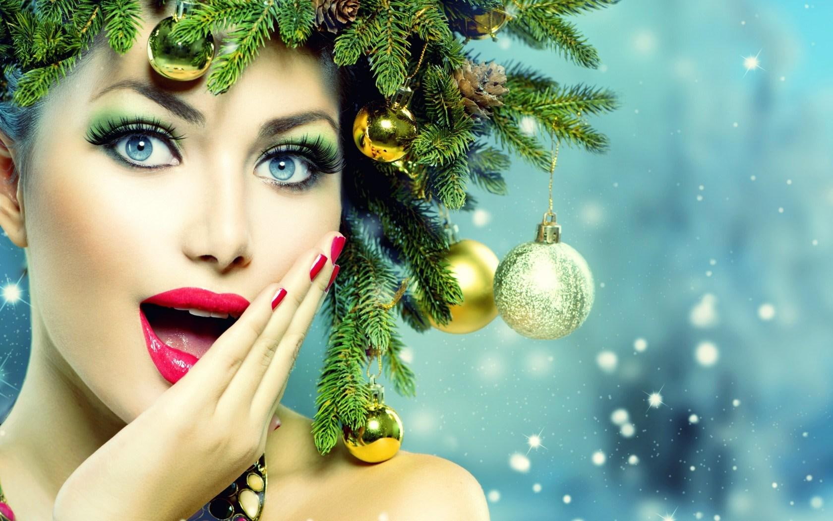 720P, eyes, christmas, girl, decorations, year, model, holiday, new, blue, HD Wallpaper