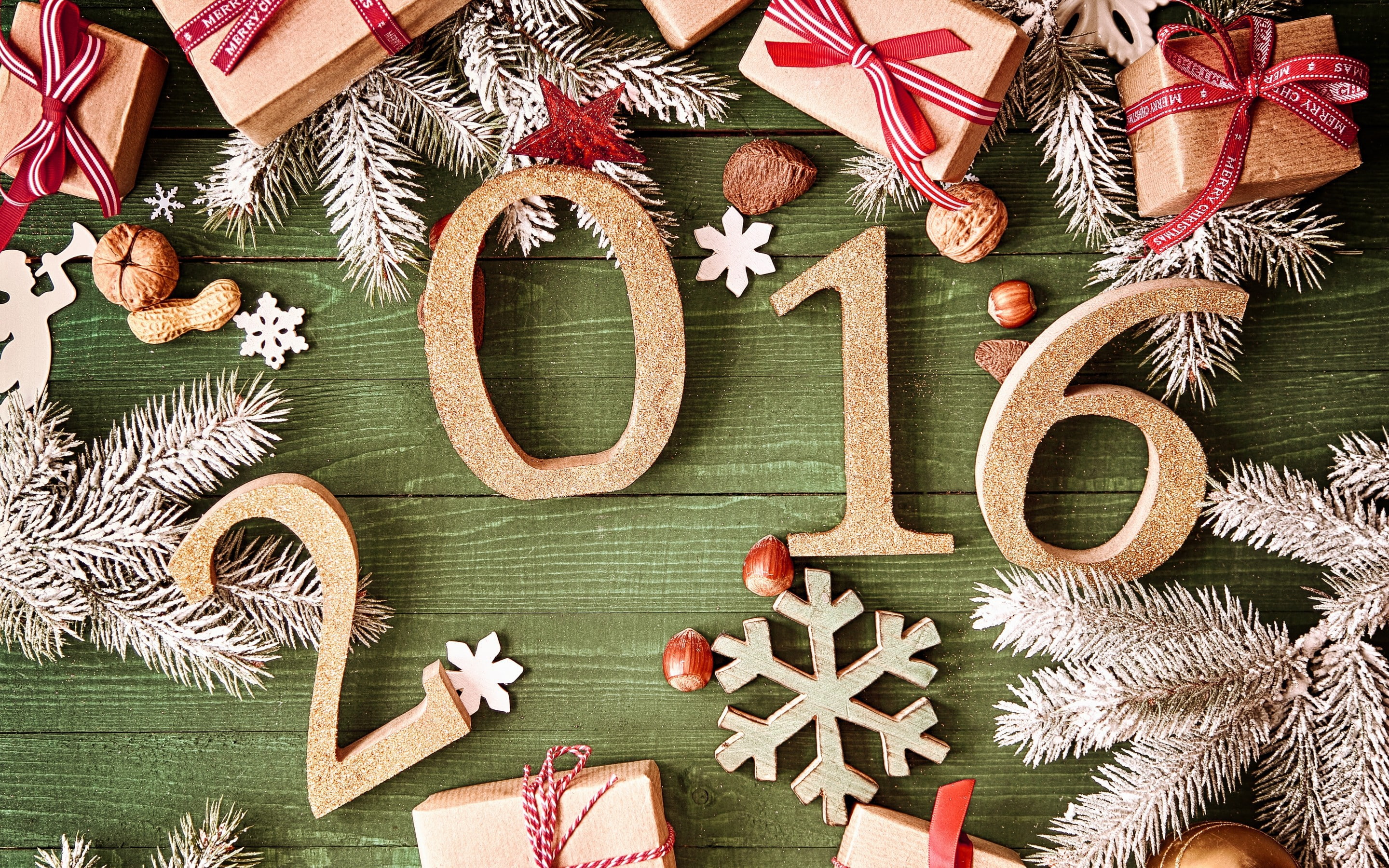 2K, brown, freestanding, Christmas, new, decoration, letters, Christmas decorations, Happy, New Year, year, Xmas, Merry, 2016, HD Wallpaper