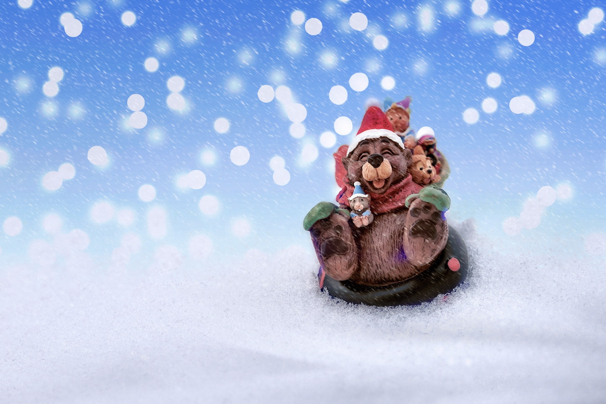 bear, snow, Christmas, slide, fun, 1080P, New Year, 2016, Xmas, mouse, Merry, HD Wallpaper