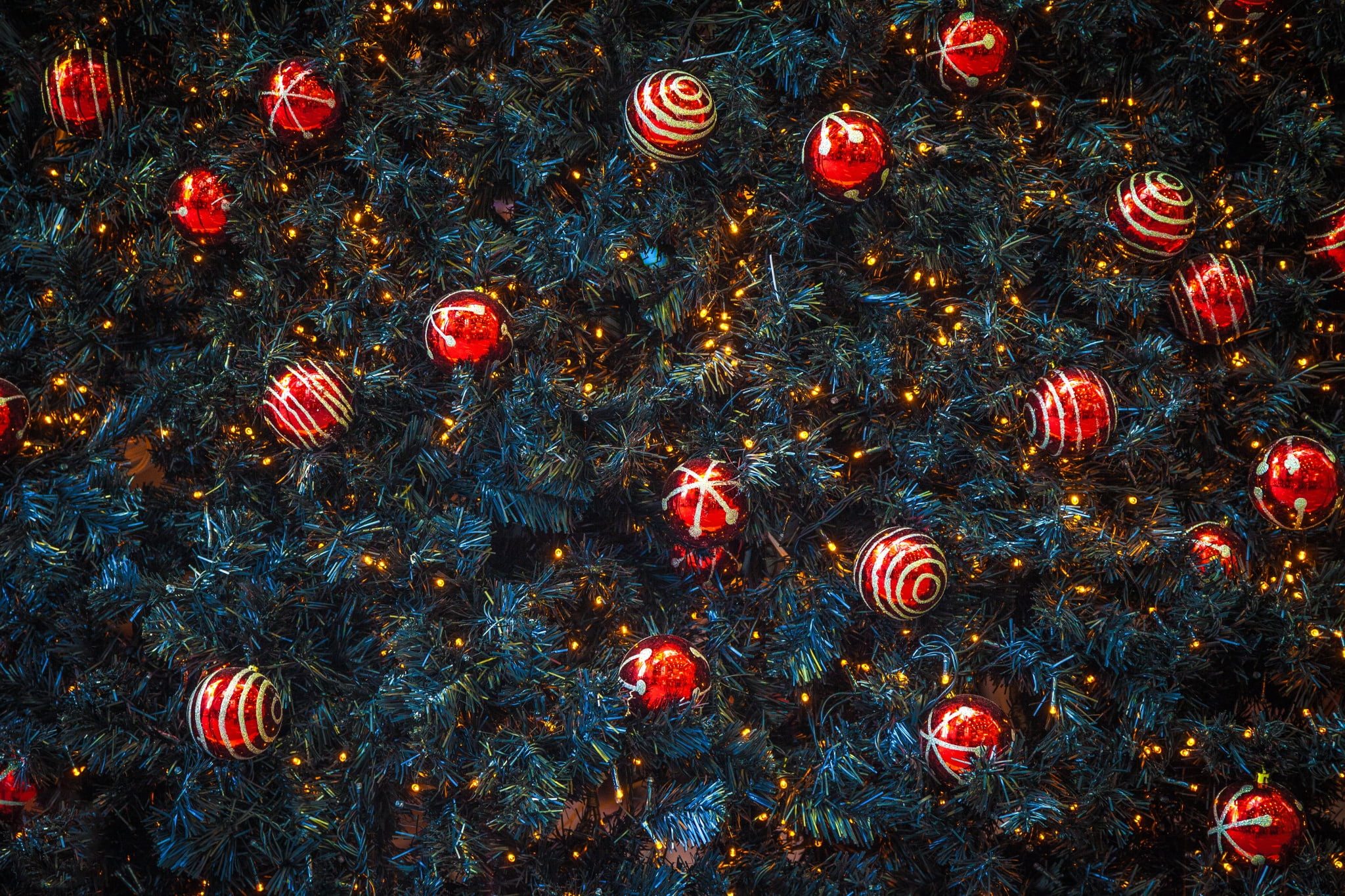 spruce, vibrant Color, Merry, directly above, celebration, lighting Equipment, backgrounds, full frame, christmas Ornament, night, beauty in nature, defocused, HD Wallpaper