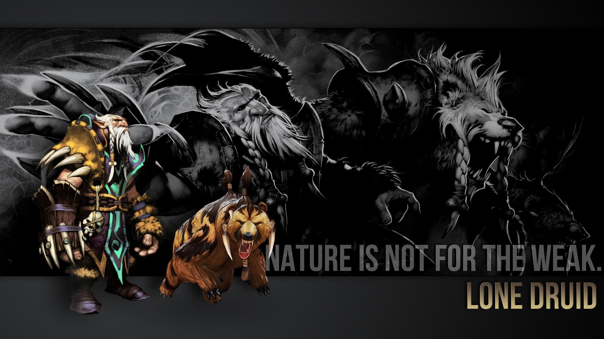 art and craft, sculpture, creativity, domestic animals, video games, communication, black background, human representation, Lone Druid, text, domestic, HD Wallpaper