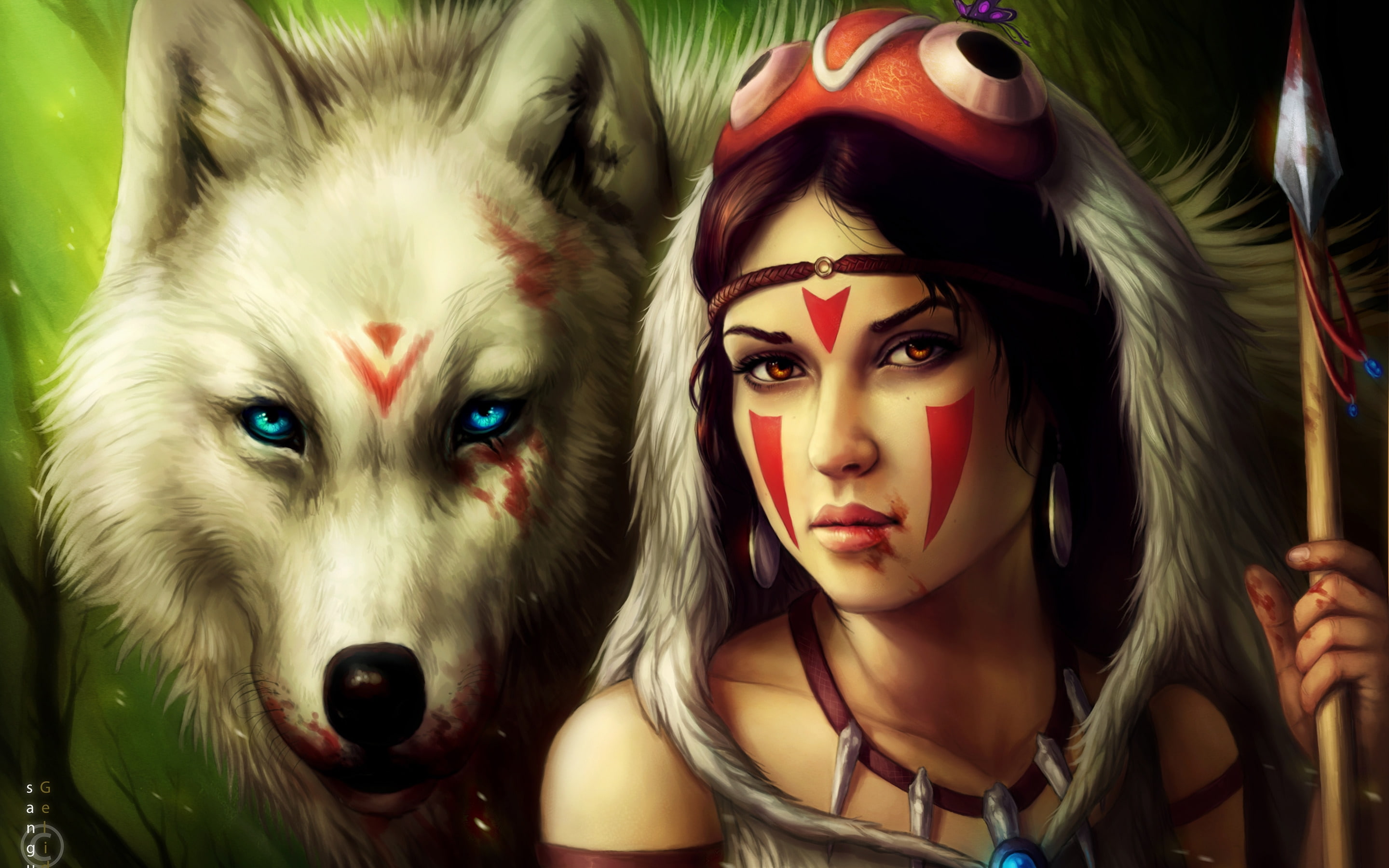 drawing, female, druid, 2K, mononoke, illustration, princess, HD Wallpaper