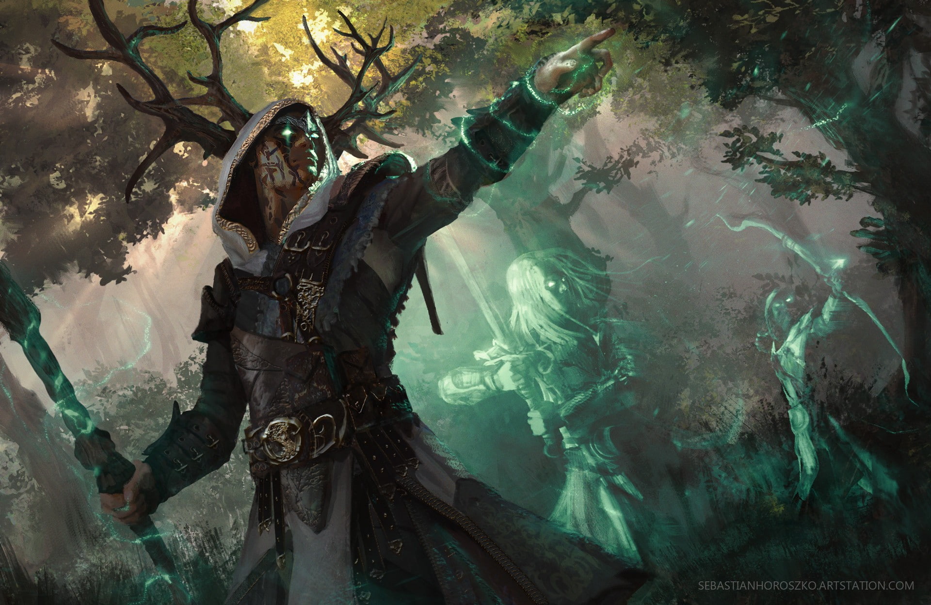 reflection, adult, women, sea, nature, water, druids green eyes fantasy art magic ghost digital art forest, outdoors, one person, unrecognizable person, HD Wallpaper
