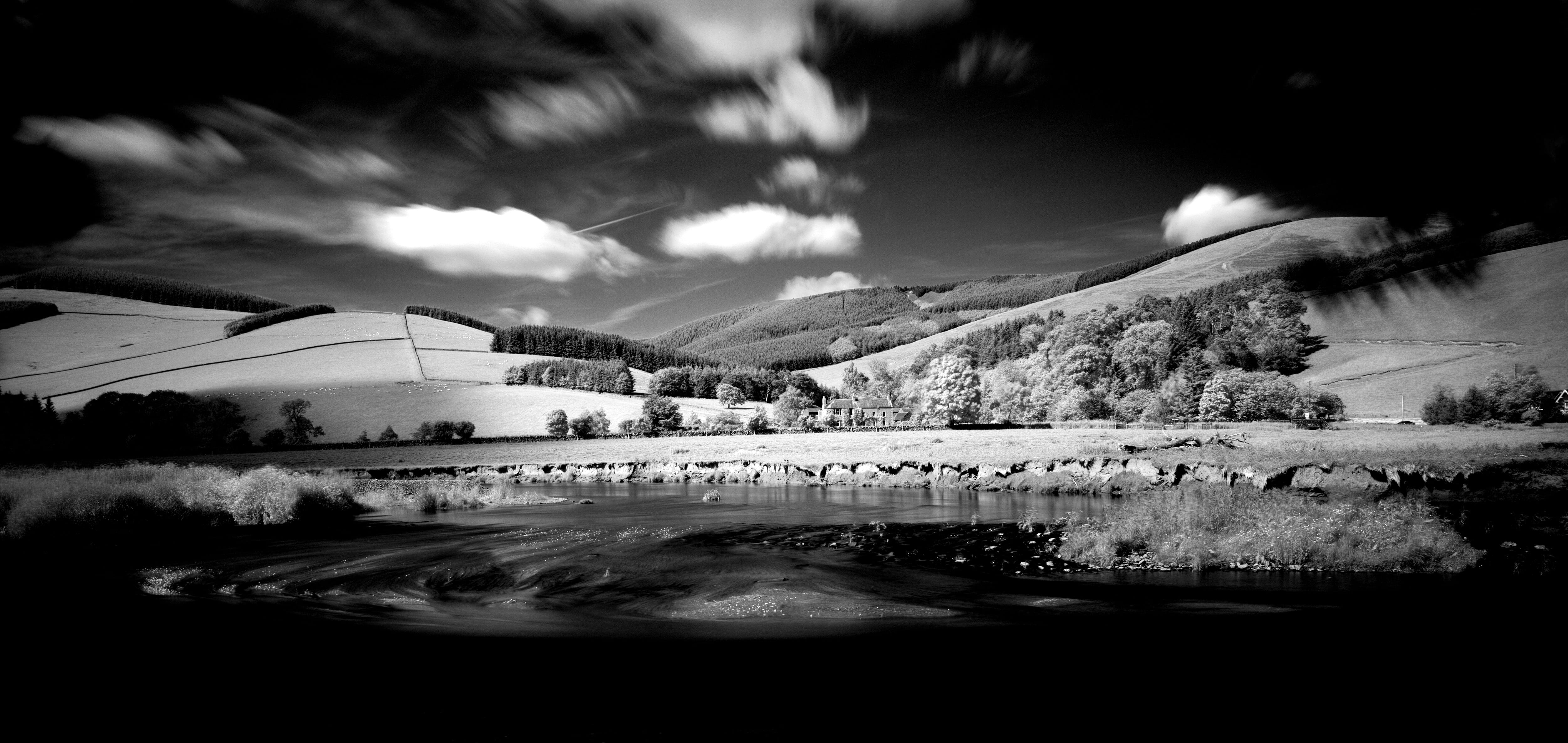 day, beauty in nature, red, outdoors, landscape, cardrona, 4K, motion, peebles, tranquility, nature, architecture, blurred motion, sky, cloud - sky, river tweed, HD Wallpaper