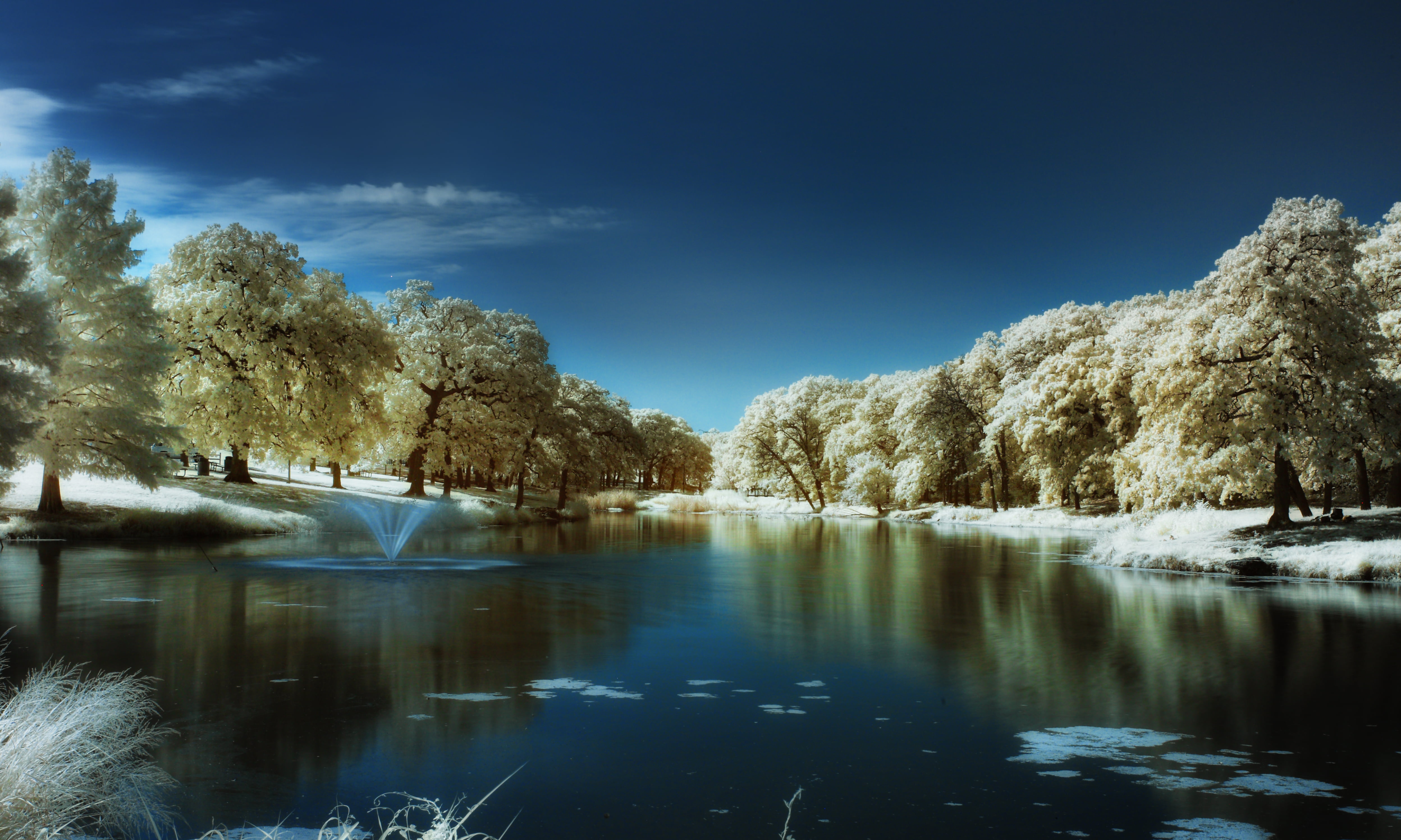 4K, white, clouds, river, 52 weeks, reflections, nothing, ND100, outdoors, tree, B+W, water, water  fountain, long exposure, arlington, nature, IR, photography, HD Wallpaper