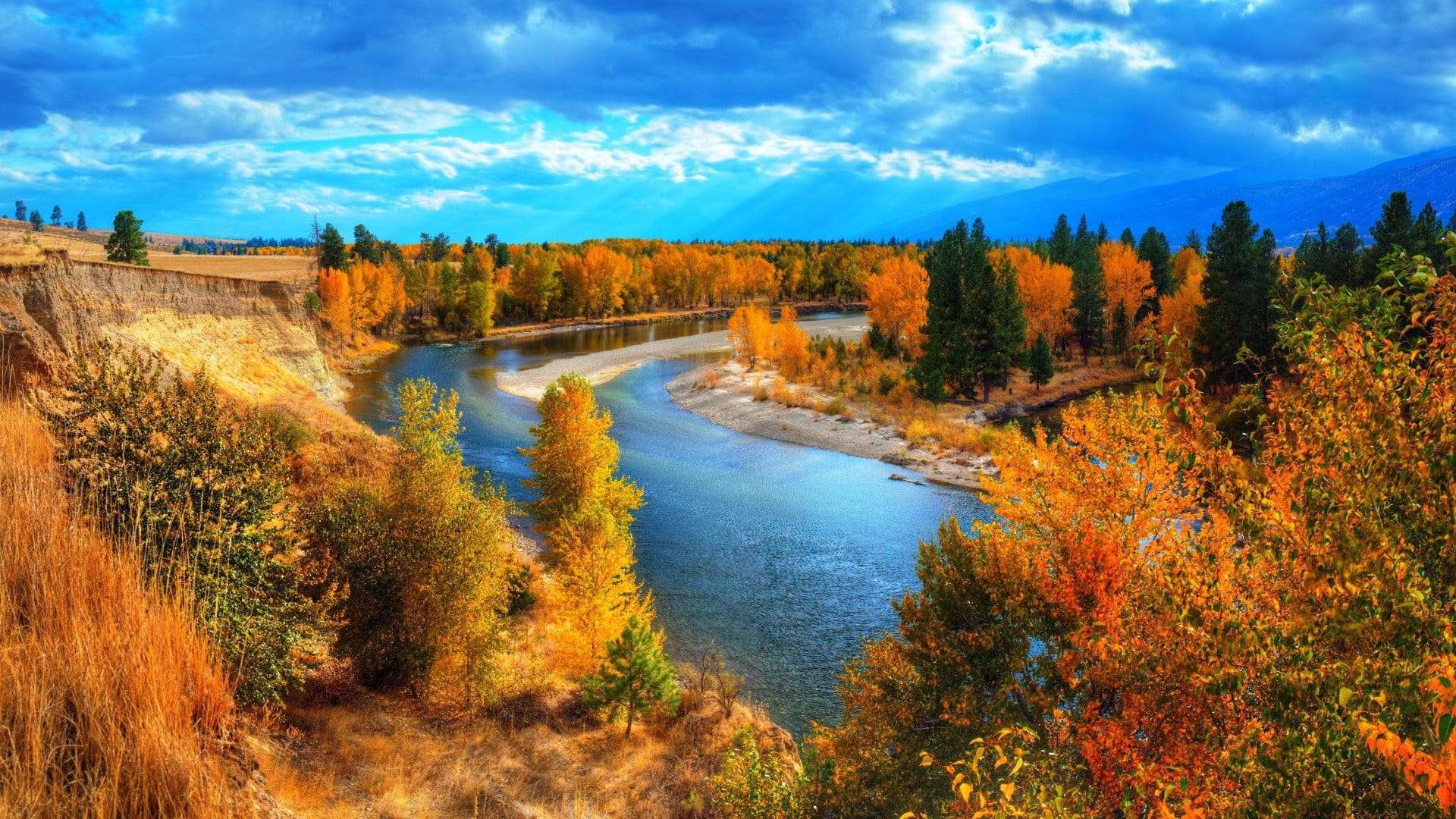 cloud - sky, autumn collection, water, clouds, fall, yellow, day, plant, non-urban scene, tree, canal, land, tranquility, forest, woodland, nature, tranquil scene, HD Wallpaper