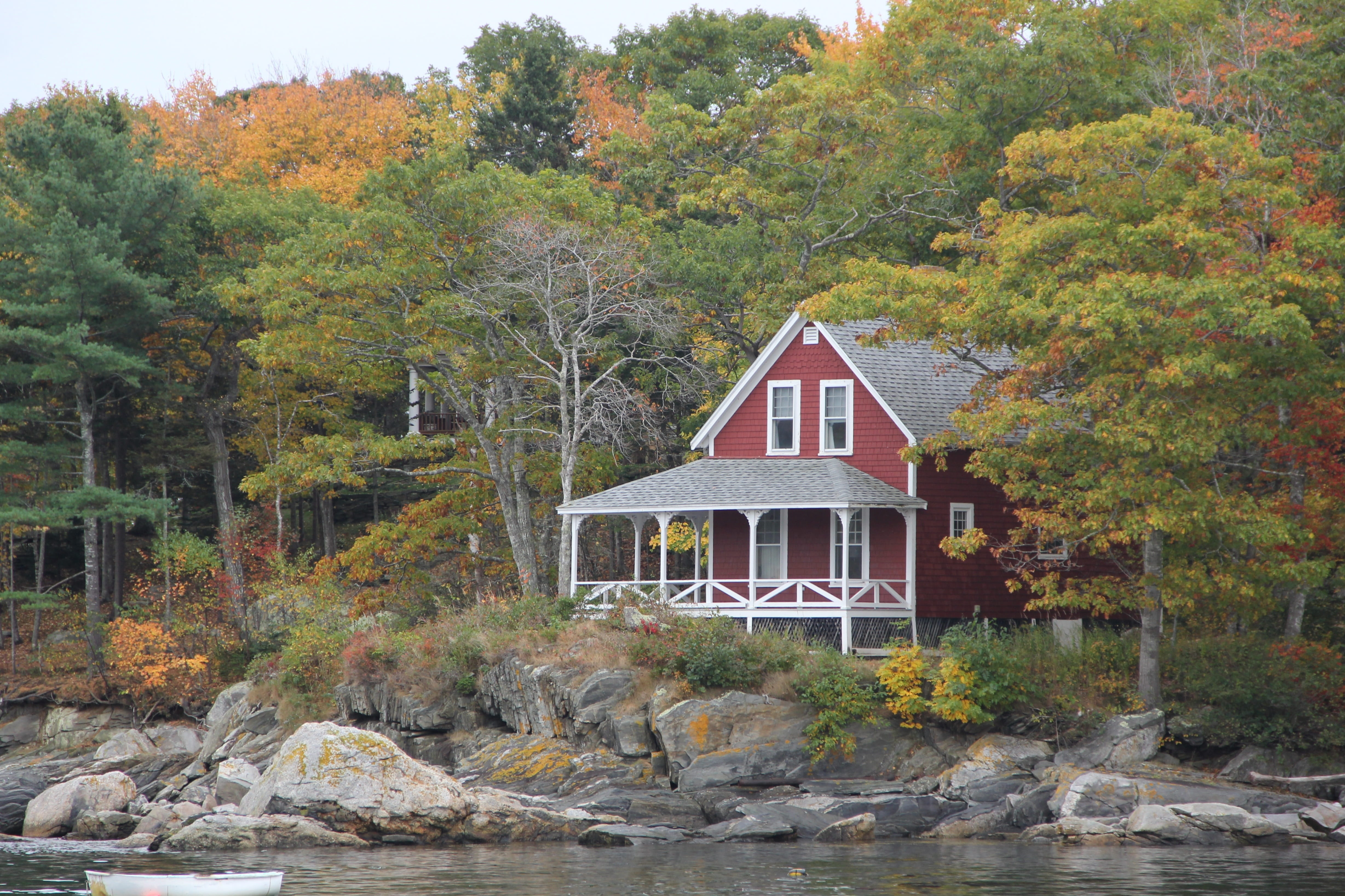 no people, autumn, near, house, building, tranquility, built structure, brown, colors, growth, forest, change, cottage, wooden, 4K, home ownership, new england, HD Wallpaper