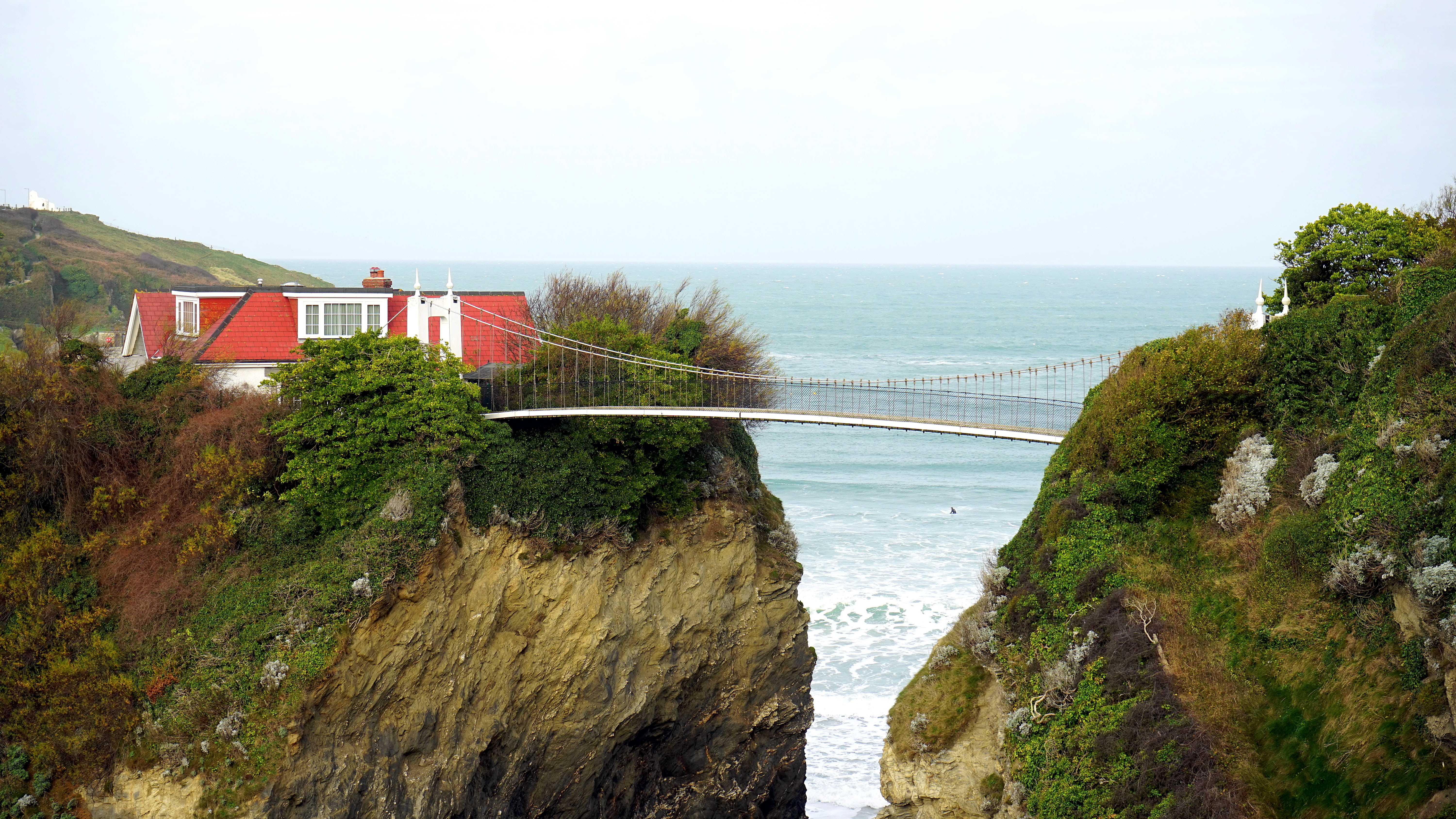 rock, style, residential, residence, grass, bridge, landmark, built structure, red, beach, building, house, cliffs, sky, private, tree, landscape, dwelling, HD Wallpaper